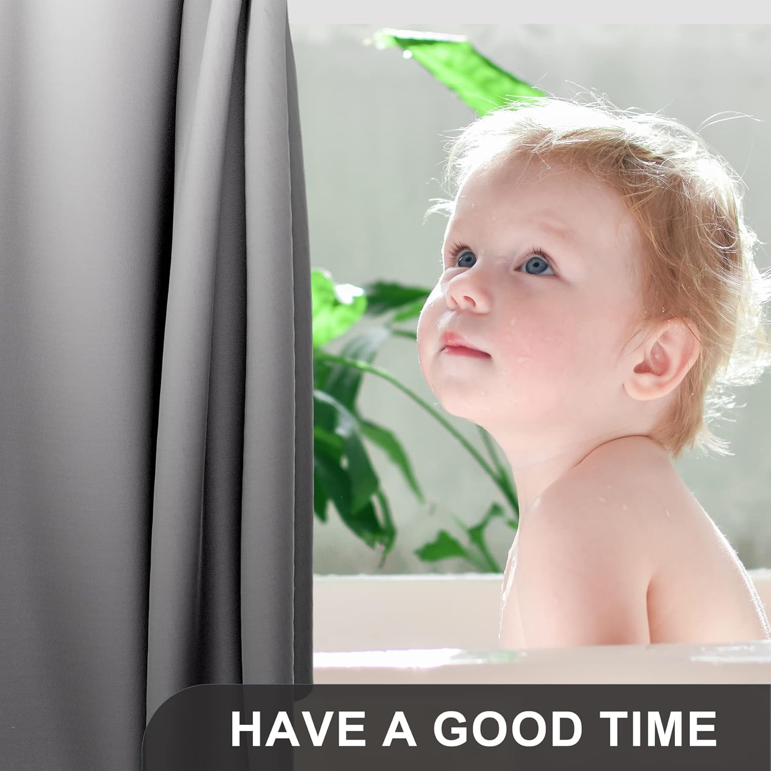 AmazerBath – Juego de cortina para ducha 12 con ganchos, cortina de tela color blanco y negro degradado, cortina de tela lavable para baño, 72×72