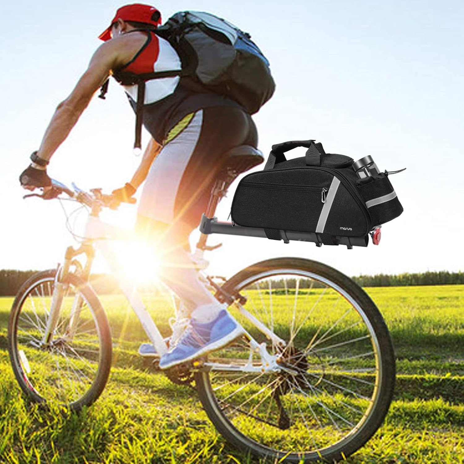MOSISO Bolsa para portabicicletas, bolsa impermeable para maletero de bicicleta, bolsa de asiento trasero para ciclismo, soporte reflectante para