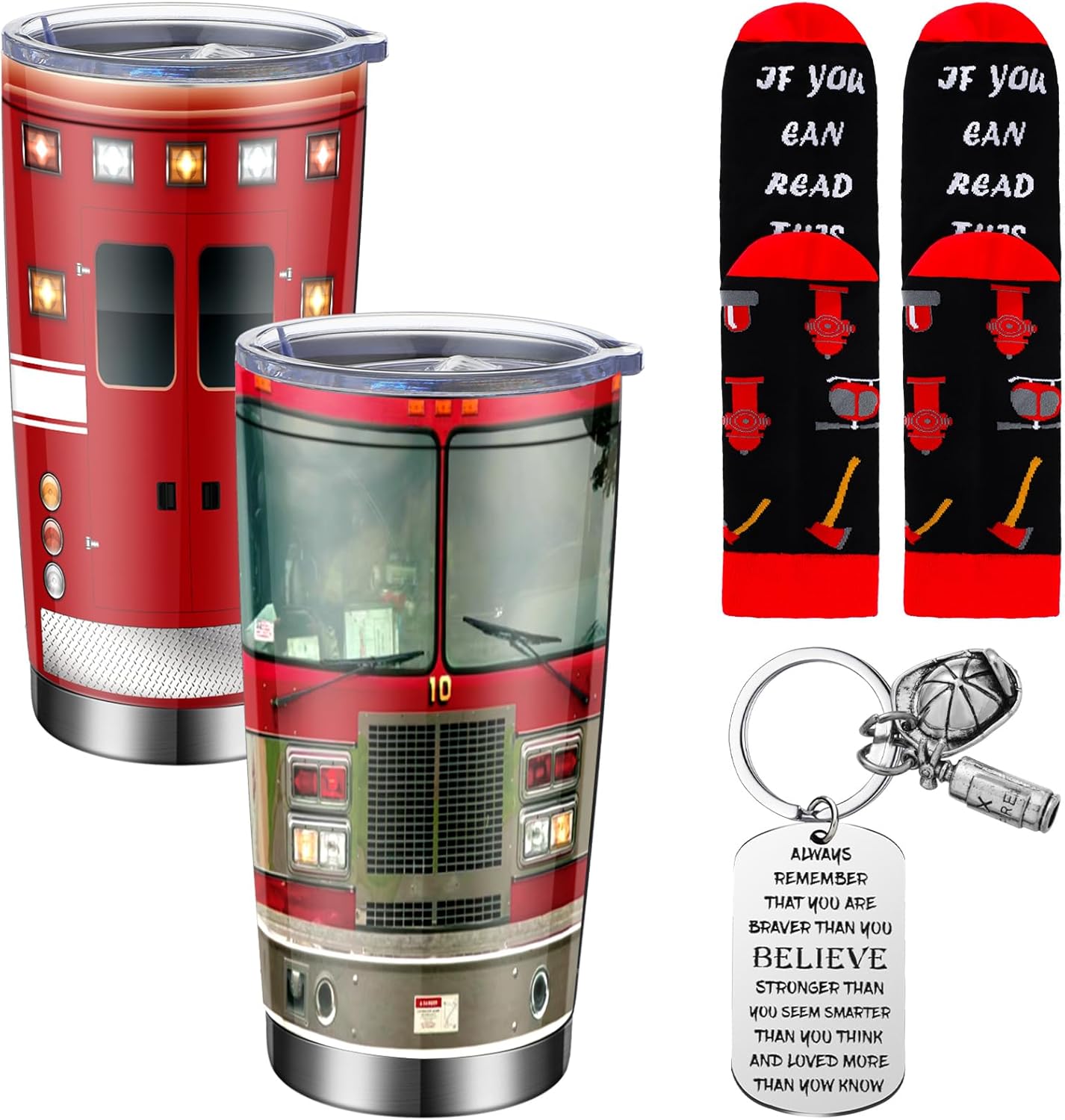 3 piezas de regalos de bombero, regalo de Navidad, vaso de bombero para llavero de bombero, calcetines divertidos de bombero, vaso de cabeza de