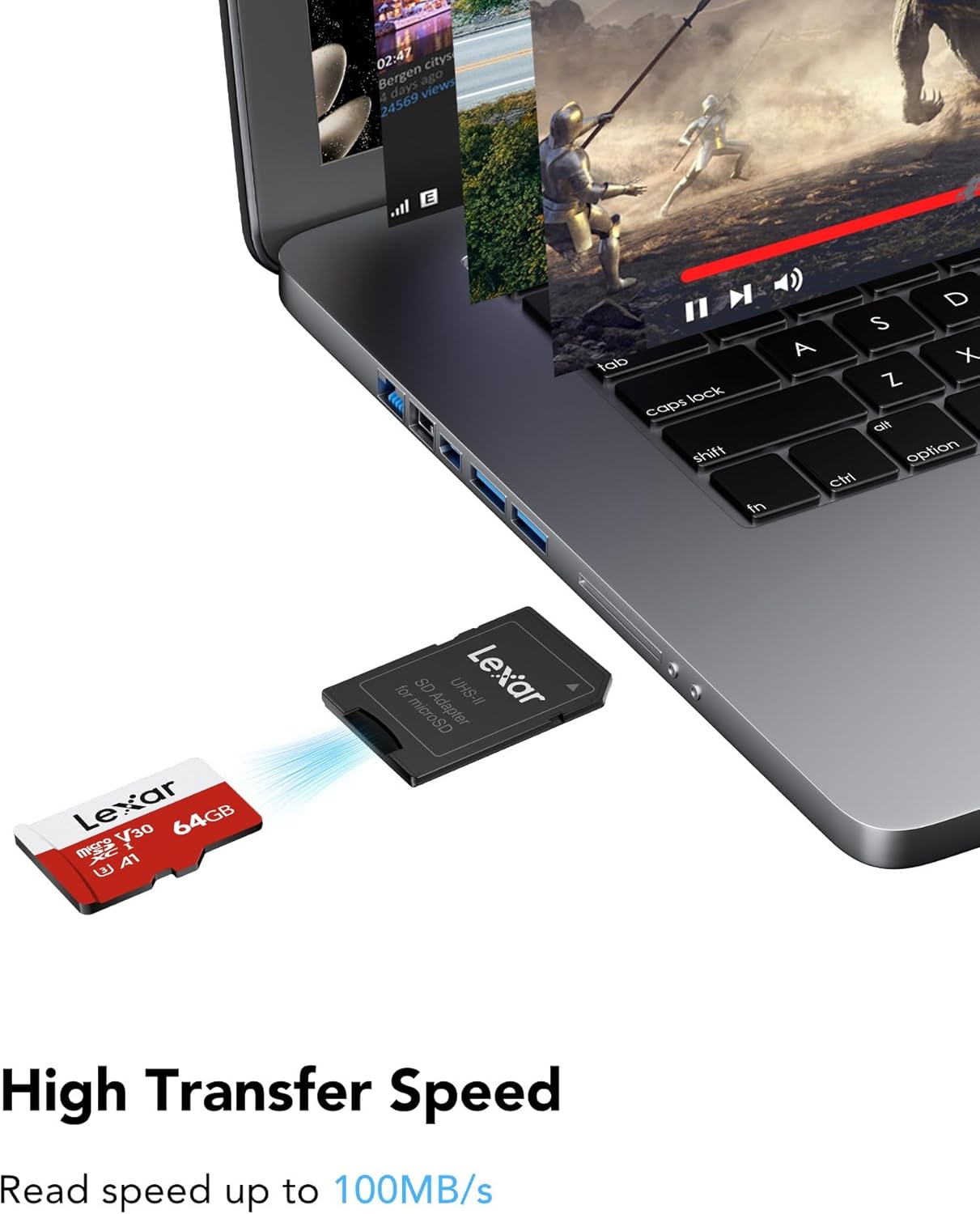 Lexar E-Series – Tarjeta micro SD de 64 GB, tarjeta de memoria flash microSDXC UHS-I con adaptador, 100 MBs, C10, U3, A1, V30, Full HD, 4K UHD,