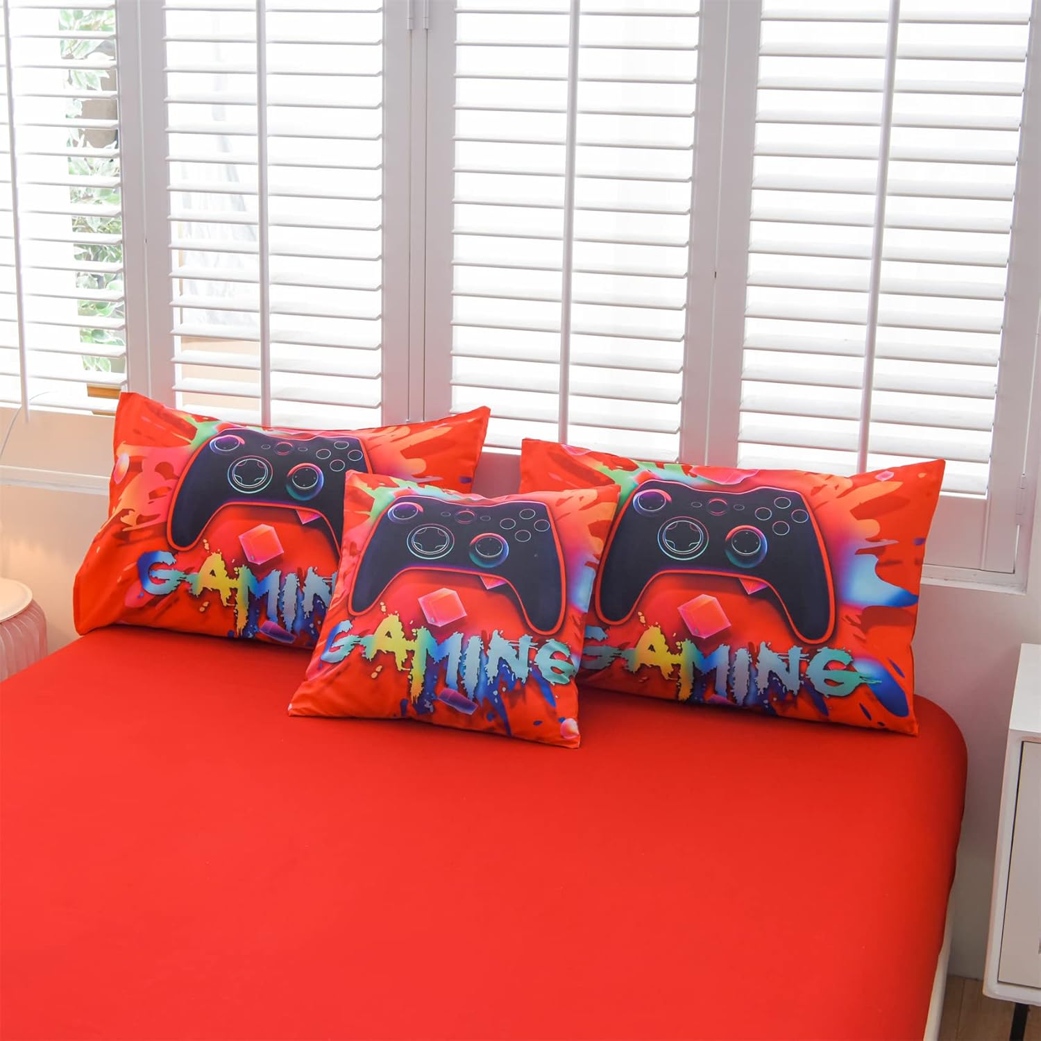Aimuan Juego de ropa de cama con estampado de consola de videojuegos en 3D para niños, consola de juegos, botones de acción, controlador de juegos