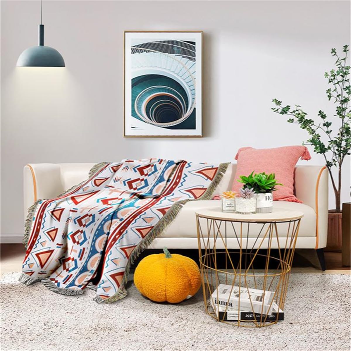 FSTFLI Manta azteca bohemia con borlas, mantas tejidas coloridas para cama, sofá, silla, nativos de América del suroeste, manta de tapiz para viajes