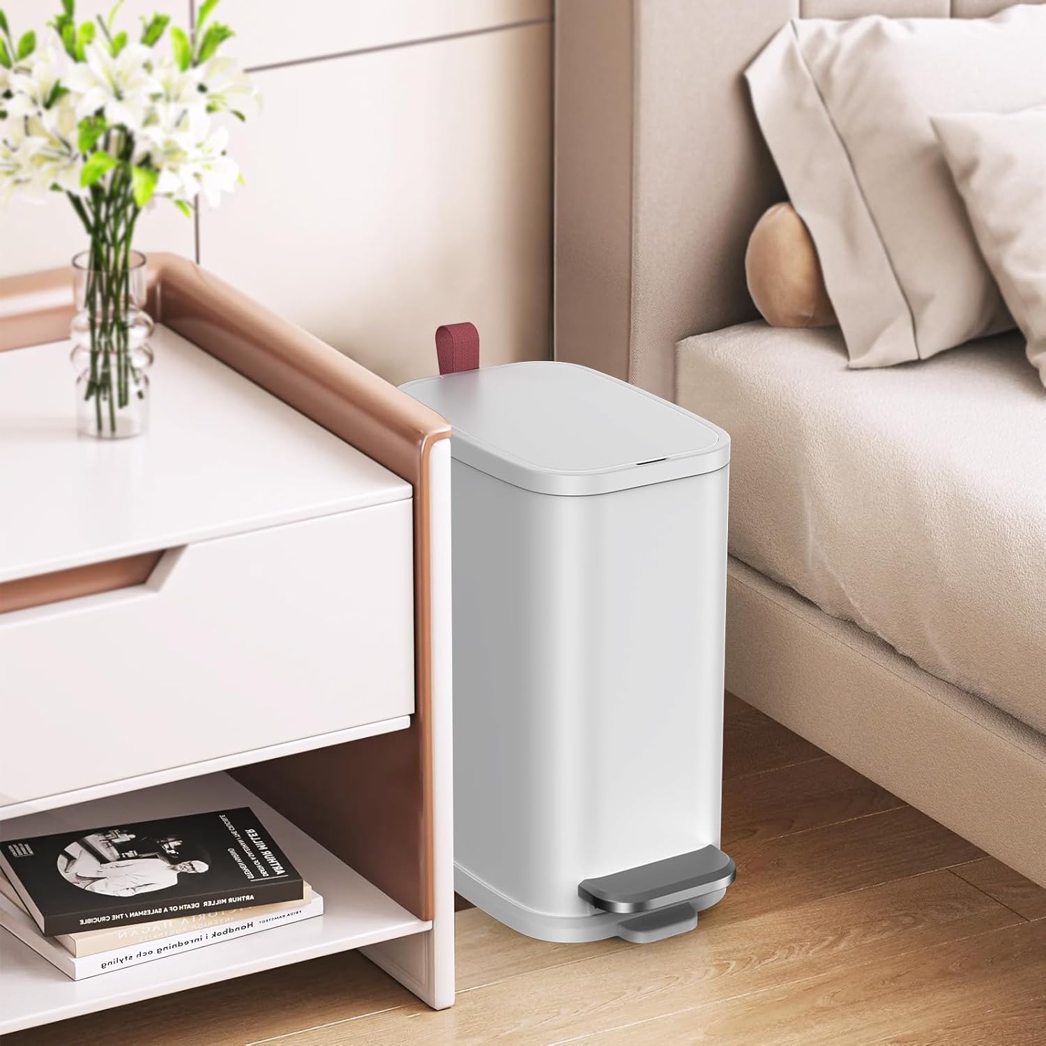 Cubo de basura pequeño para baño con tapa de cierre suave, cubo de basura de acero inoxidable con cubo interior extraíble, cubo de basura Peadl de 5