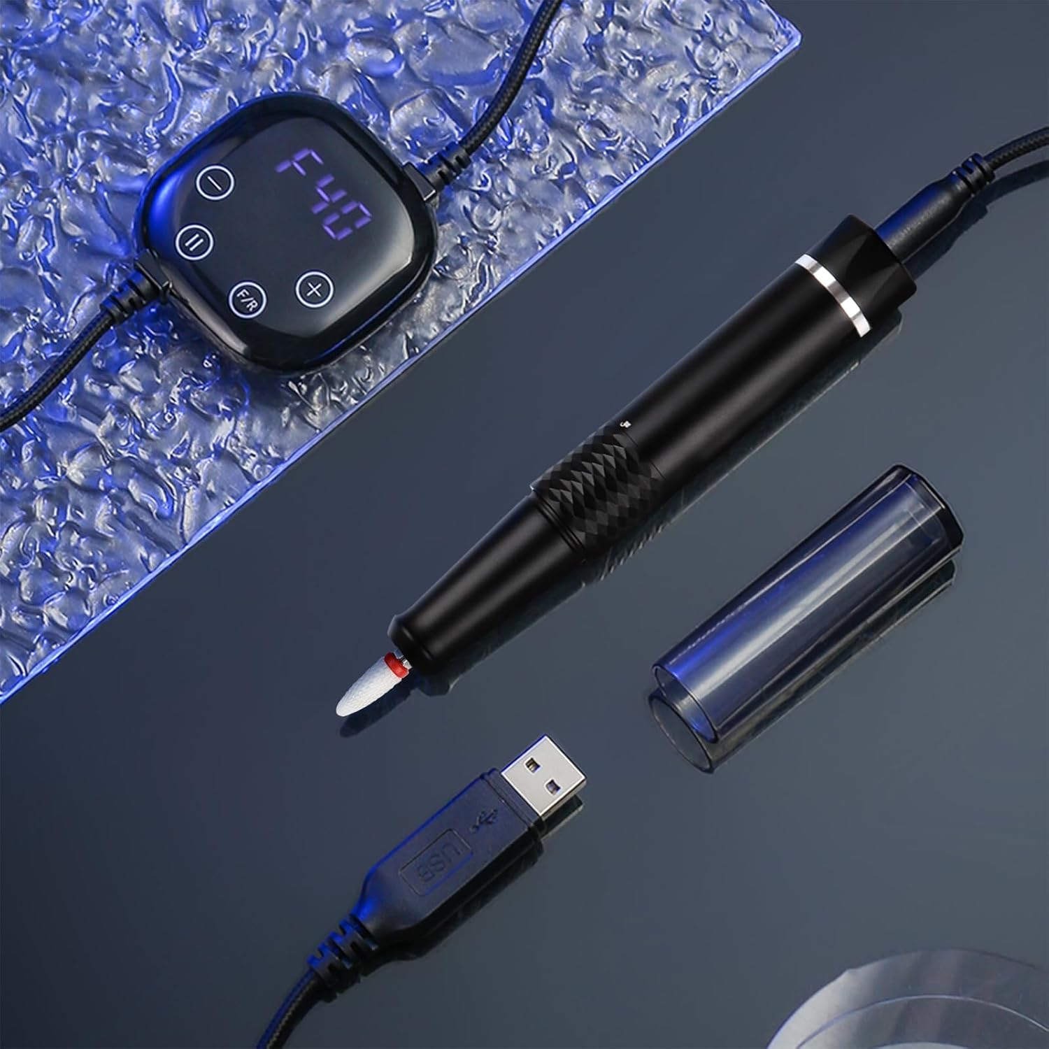 ANGNYA Taladro de uñas eléctrico de 40000 rpm, lima de uñas eléctrica portátil con pantalla táctil LED, motor sin núcleo, taladro profesional para