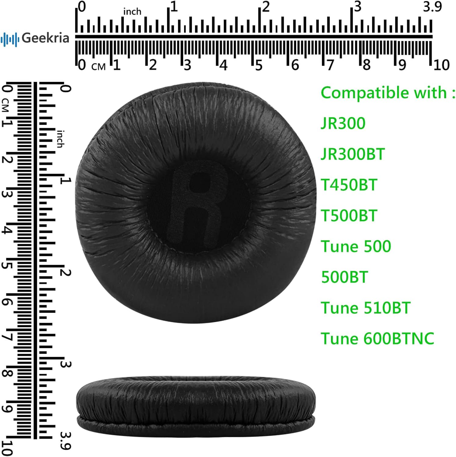 Geekria QuickFit – Almohadillas de repuesto de cuero sintético para JBL JR300, JR300BT, T450BT, T500BT, Tune 500, Tune 500BT, Tune 510BT, Tune