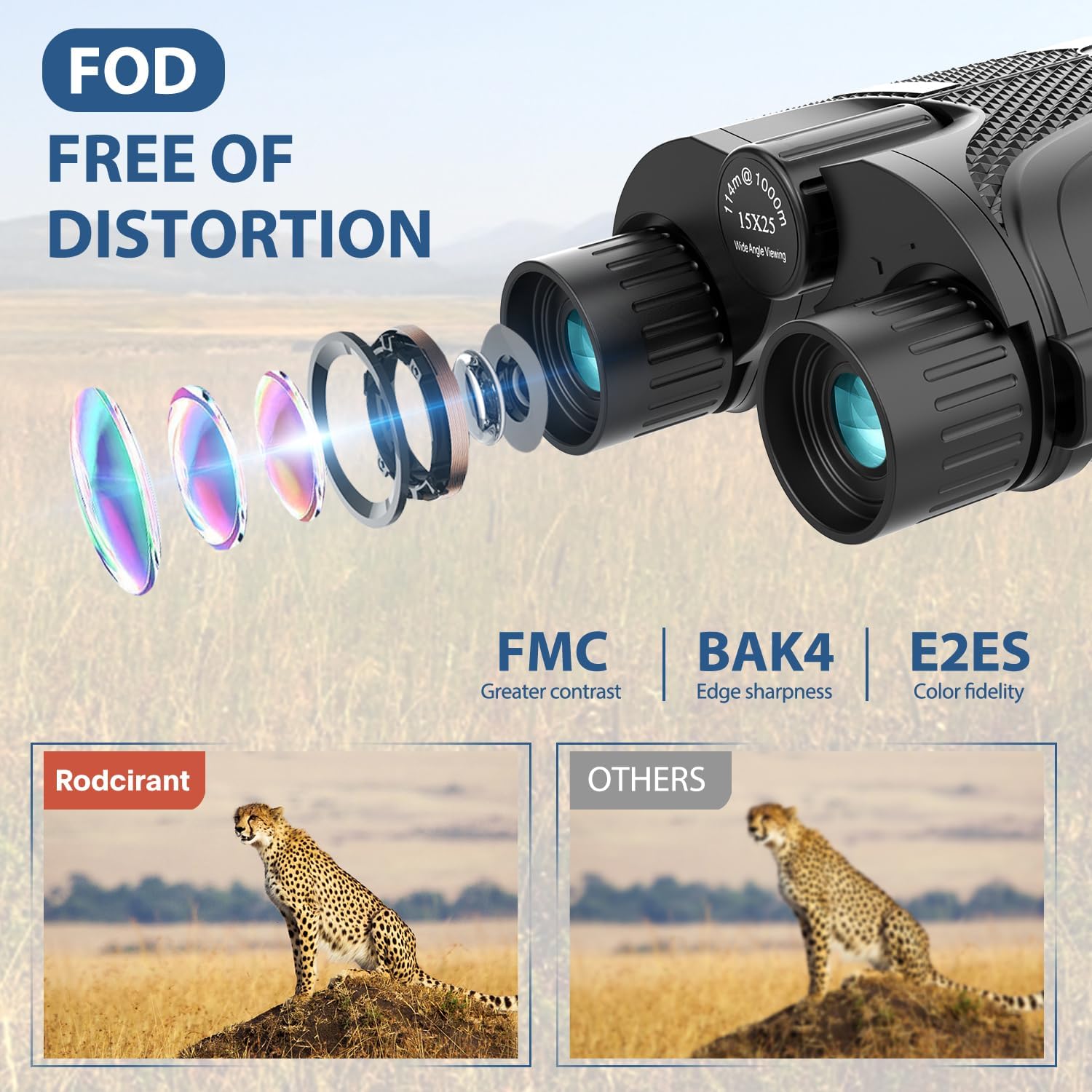 Prismáticos de 15 x 25 pulgadas para adultos, binoculares impermeables con visión nocturna con poca luz, binoculares duraderos y transparentes para