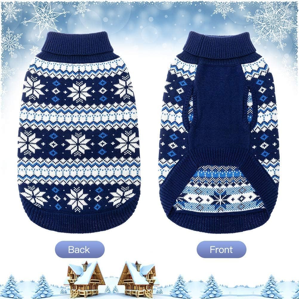 KOOLTAIL Suéter de punto trenzado para perro de cuello alto, suéter de punto clásico para clima frío, patrón de copo de nieve, ropa de invierno