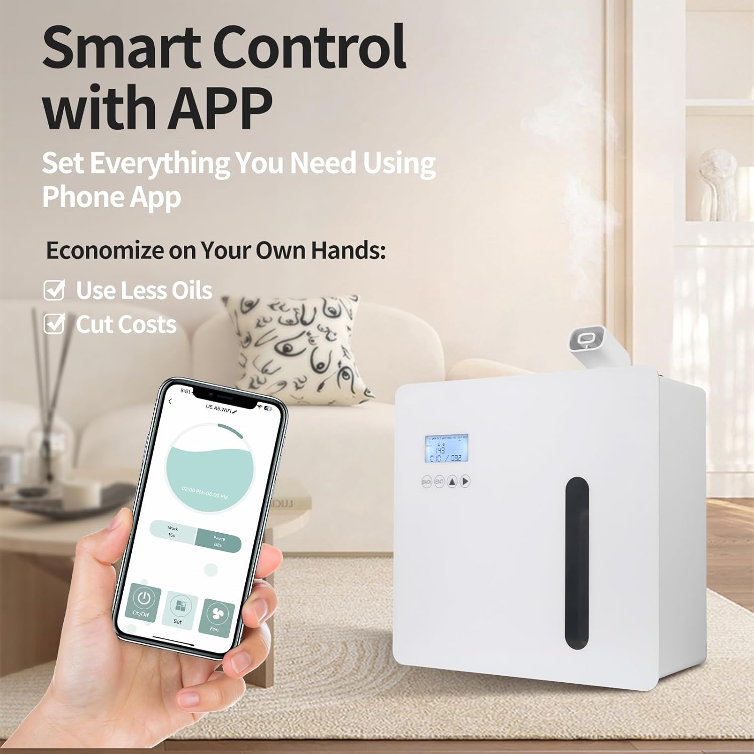 Máquina de aire inteligente de aroma para el hogar, difusor de aroma HVAC de chapa para aceites esenciales con sistema de difusión de aire frío,