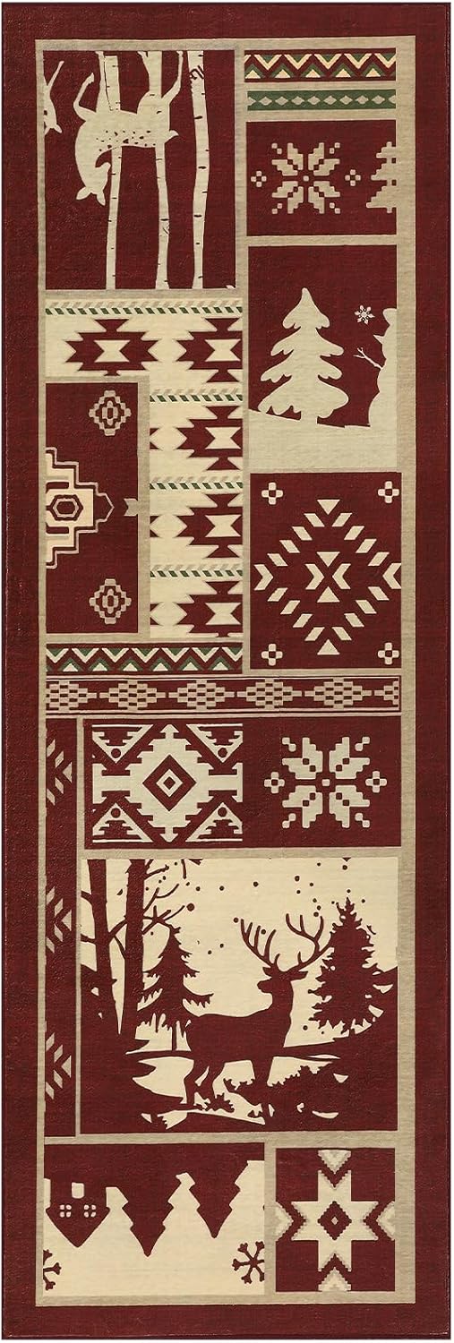 Alfombra de pasillo de cocina rústica, alfombra decorativa de Navidad, alfombra larga para pasillo interior, alfombra antideslizante lavable para