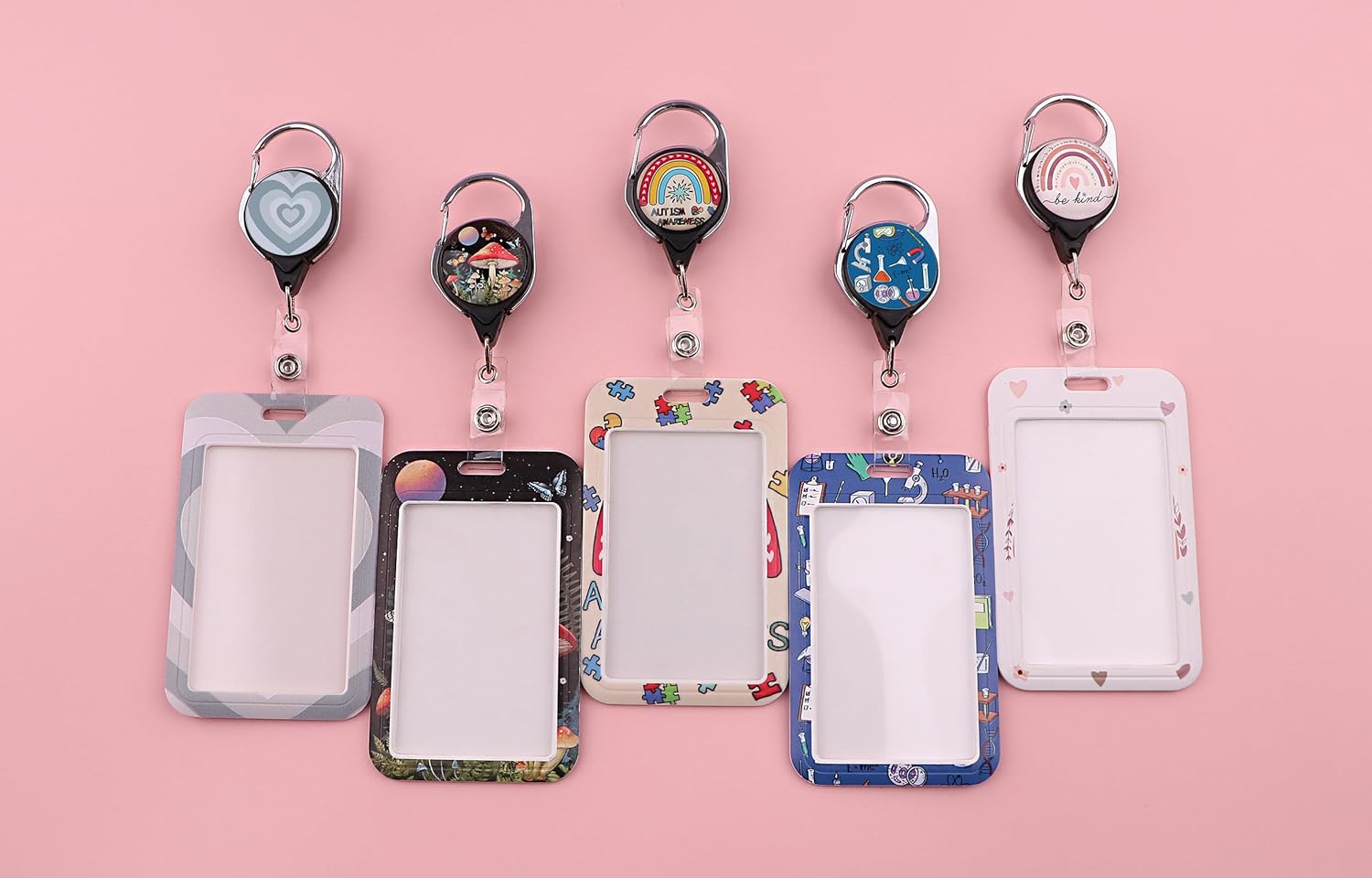 Beemorita Carrete retráctil para tarjetas de autismo, lindo carrete estético para llaves e insignias de identificación para mujeres, hombres, niñas,