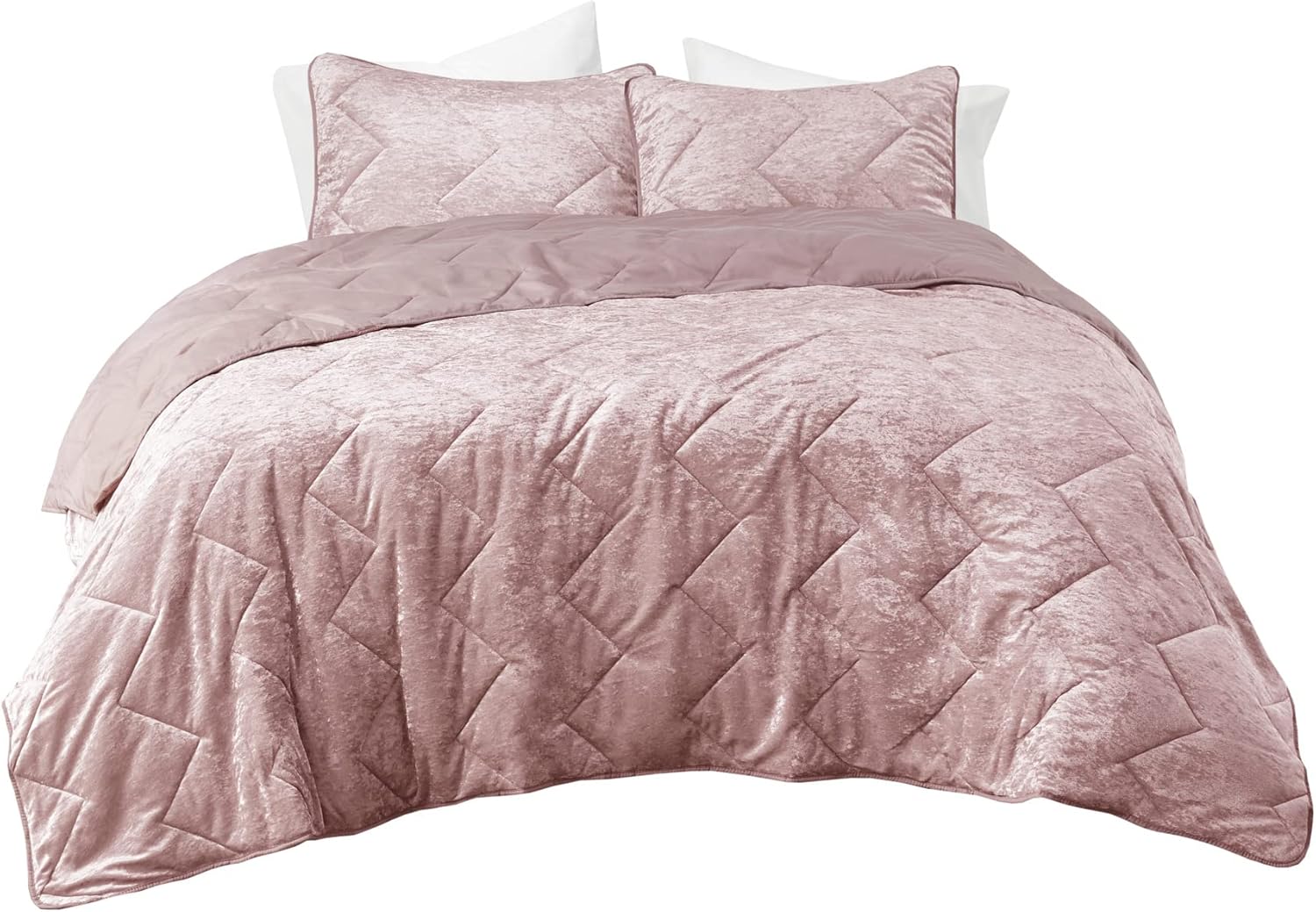 Comfort Spaces Juliette Luxe – Juego de edredón de terciopelo suave, microfibra inversa ligera para todas las estaciones, fundas a juego, tamaño
