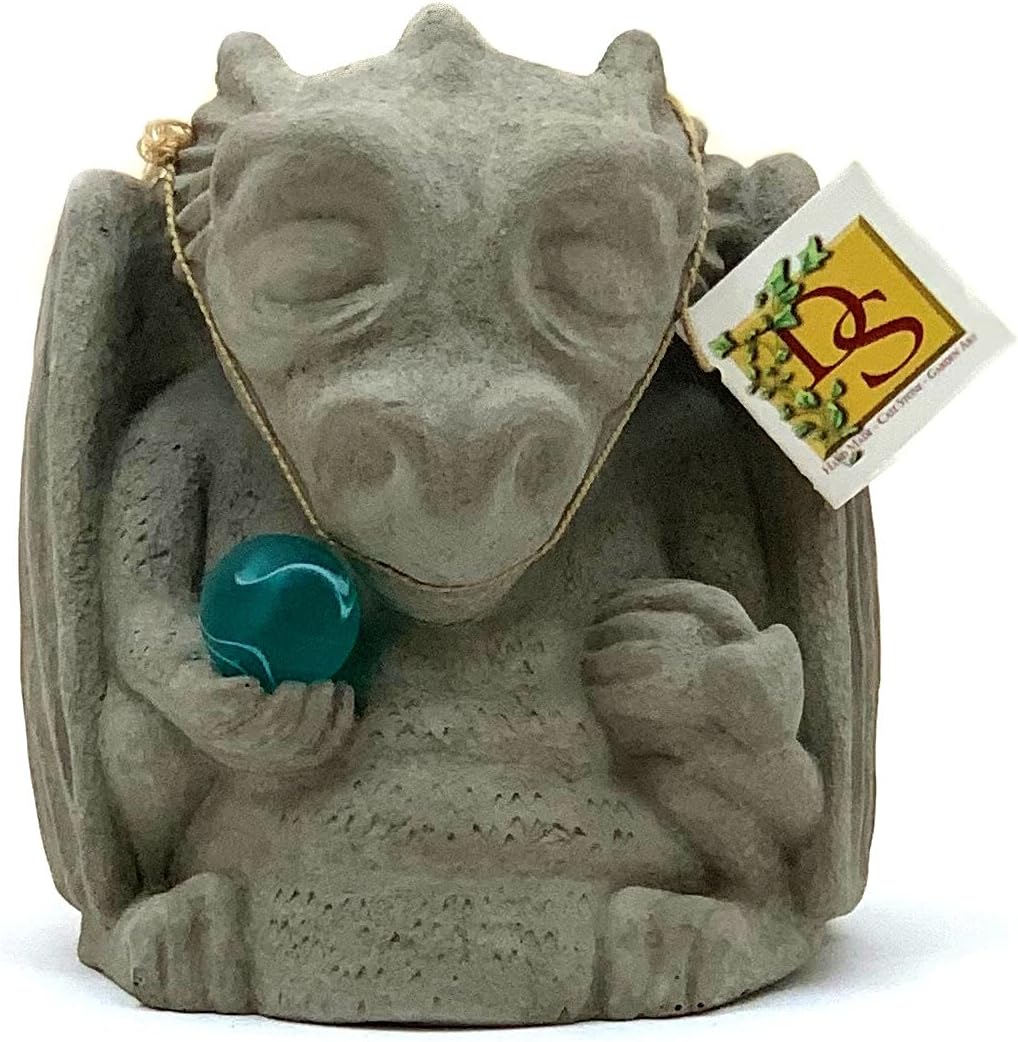 Dragón de Buda meditador con esfera zen piedra sólida y duradera. Perfecto para el hogar, jardín o regalo. Sellado para uso en exteriores. Hecho a