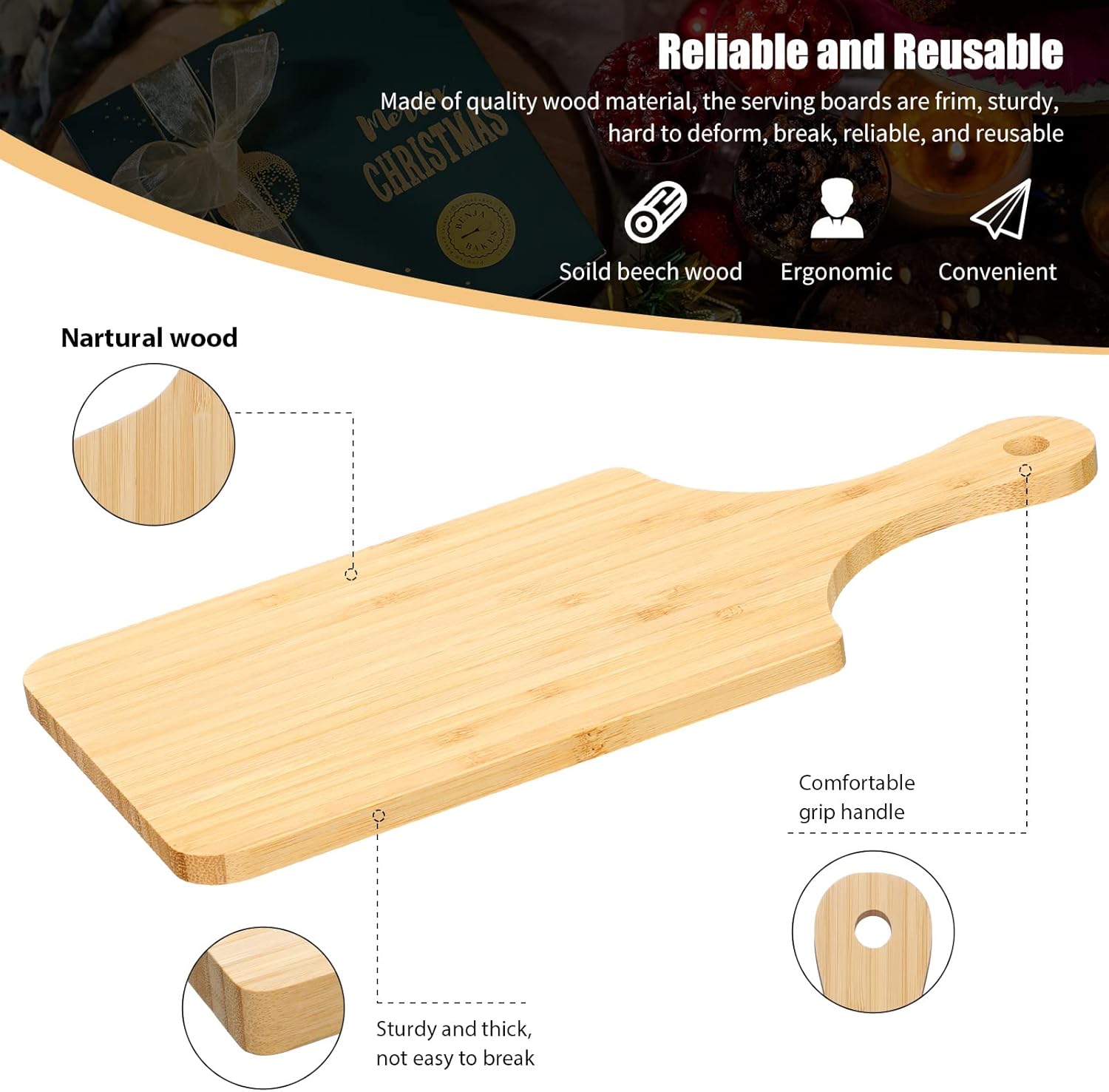 12 tablas de cortar a granel de madera de bambú, madera de acacia, nogal con mango grabado láser, tabla de servir de cocina, tabla de charcutería