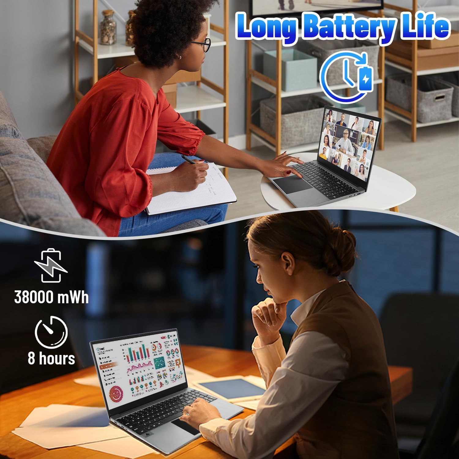 Computadora portátil de 15.6″, computadora portátil tradicional, 16 GB DDR4 512 GB SSD, pantalla FHD 1080P, procesadores Intel Celeron N5095, WiFi