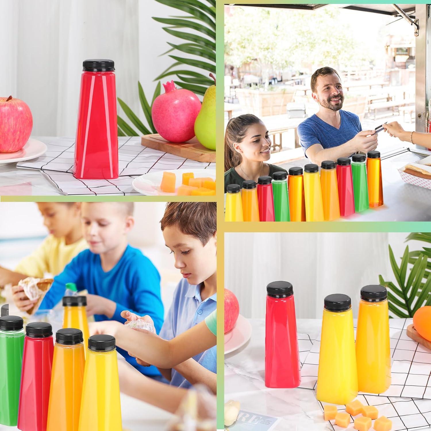 36 botellas de plástico para jugo, a granel con tapas, a prueba de fugas, reutilizables, botellas de agua transparentes vacías, recipientes de