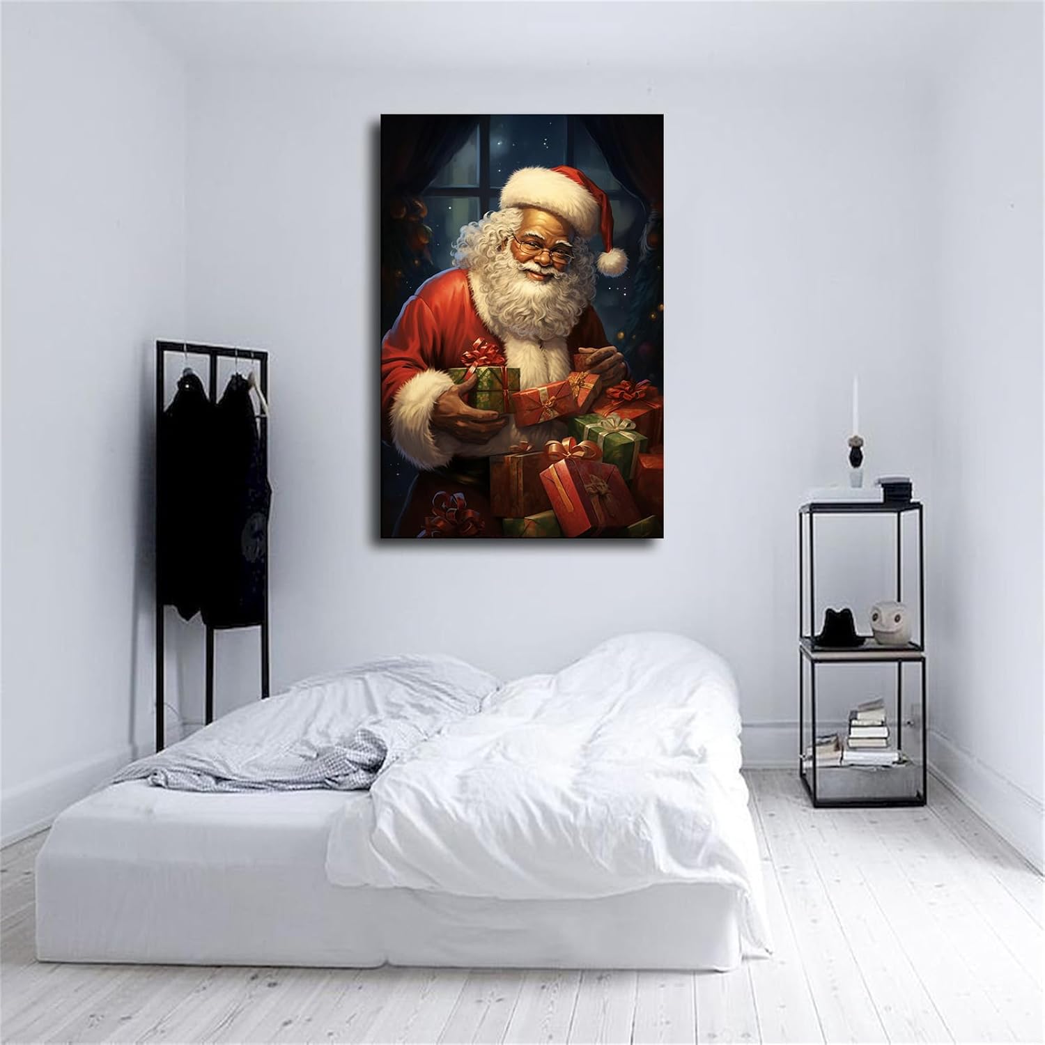 VesFy Póster de Papá Noel afroamericano de dibujos animados, pintura decorativa, regalo de vacaciones, imagen HD, estética moderna, mural, arte de