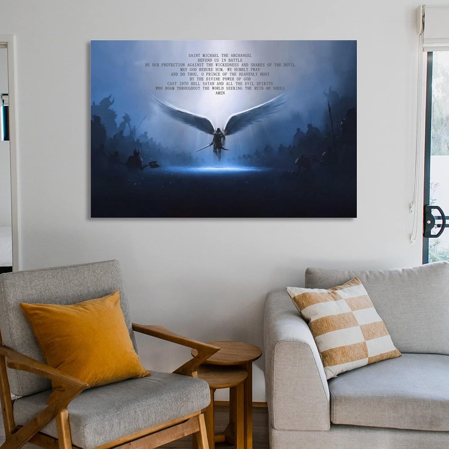 POCHY Póster con citas de inspiración de ángeles, San Miguel Arcángel, defiendenos en batalla, lienzo decorativo para pared, cocina, dormitorio,