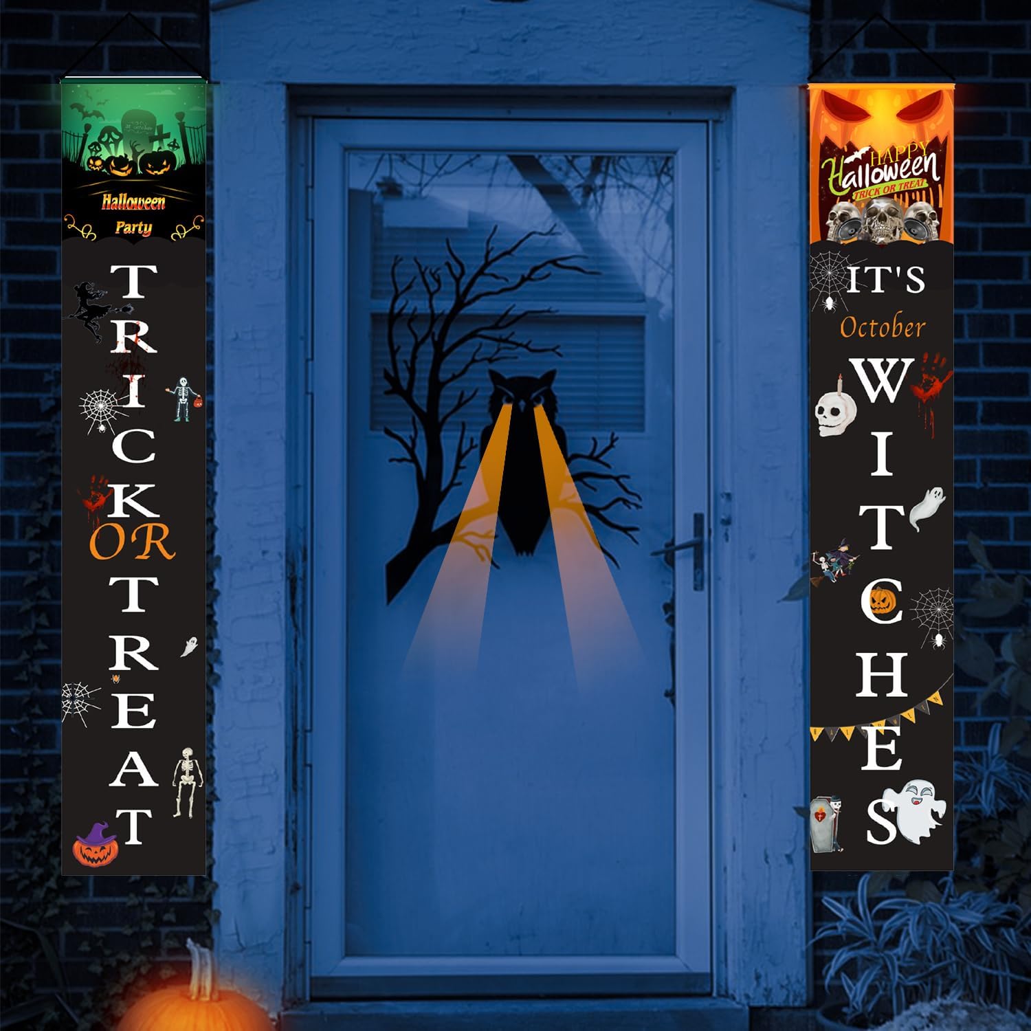 1 par de carteles de Halloween para puerta delantera, decoración de Halloween, cortinas de bandera para puertas al aire libre, cortina para puerta,