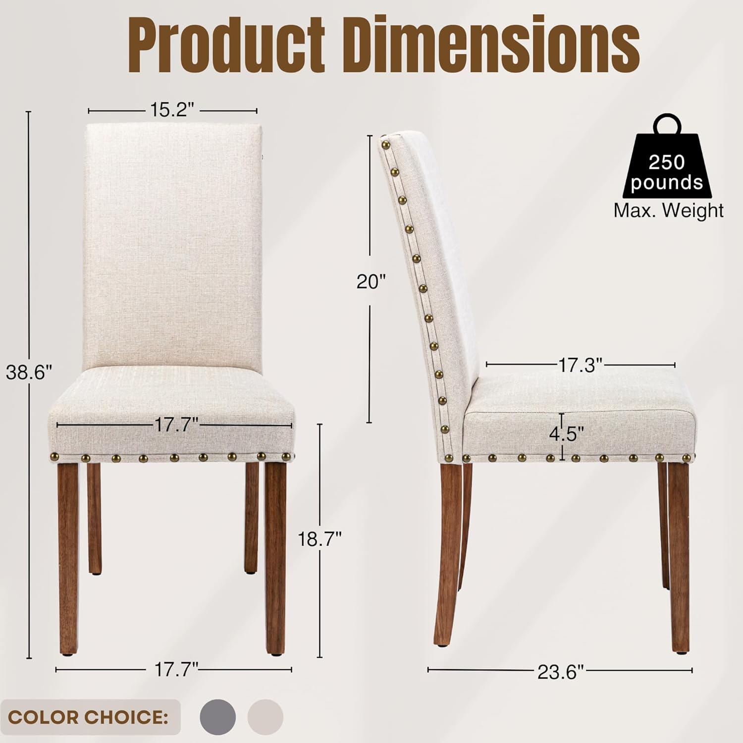 Parsons – Juego de sillas de comedor para cocina, moderno, tapizado, elegante, respaldo alto con ribete de cabeza de clavo de bronce