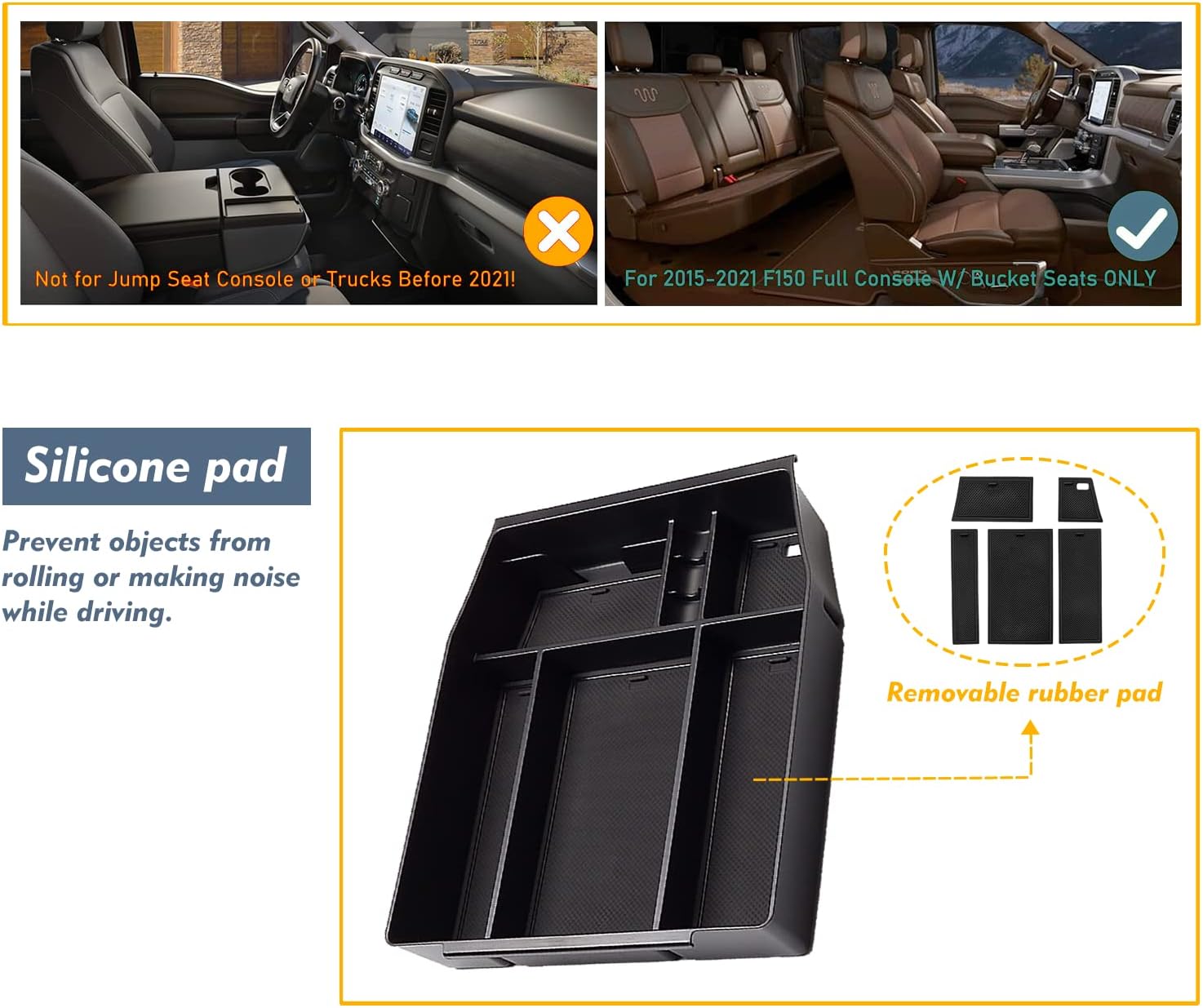 EUEKY Bandeja organizadora de consola central F150 2024 2023 2022 2021, caja de almacenamiento, compatible con apoyabrazos Raptor Center 2015-2024,