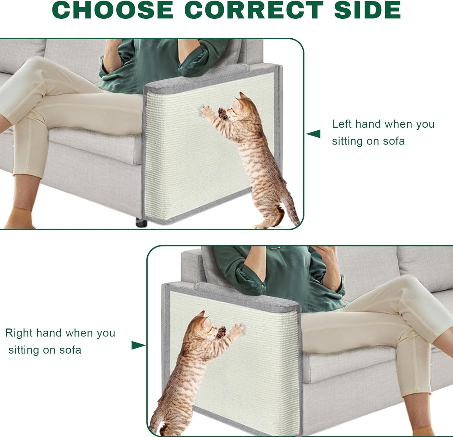 Protector de sofá de gato con sisal natural para proteger muebles, sofá silla (Mano izquierda)