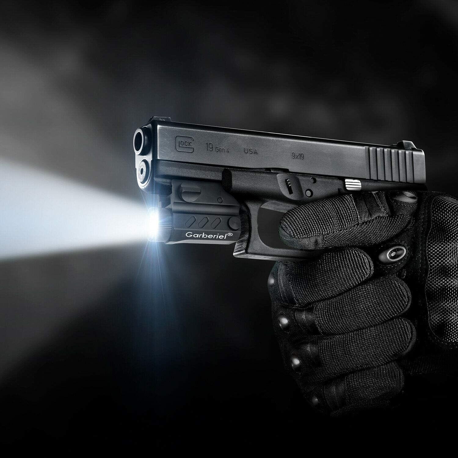 Linterna táctica de montaje en riel de pistola, 1650 LM recargable Glock pistola luz linterna LED con cargador para Glock, linterna de riel
