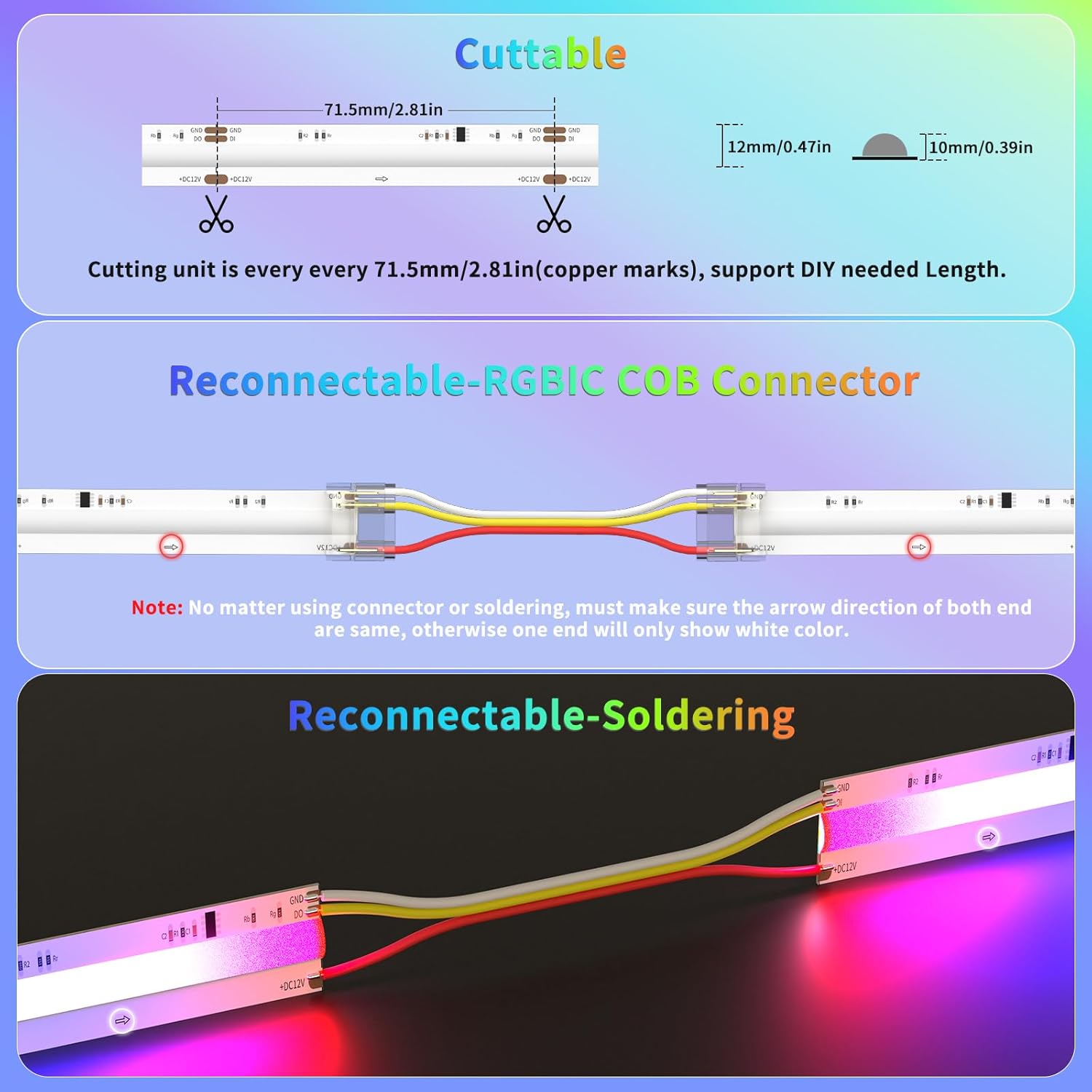 Gingsow Tira de luces LED RGB WS2811 IC COB de 18 pies, DC12V Kit de tira de luces LED RGB direccionables, control de aplicación, sincronización de