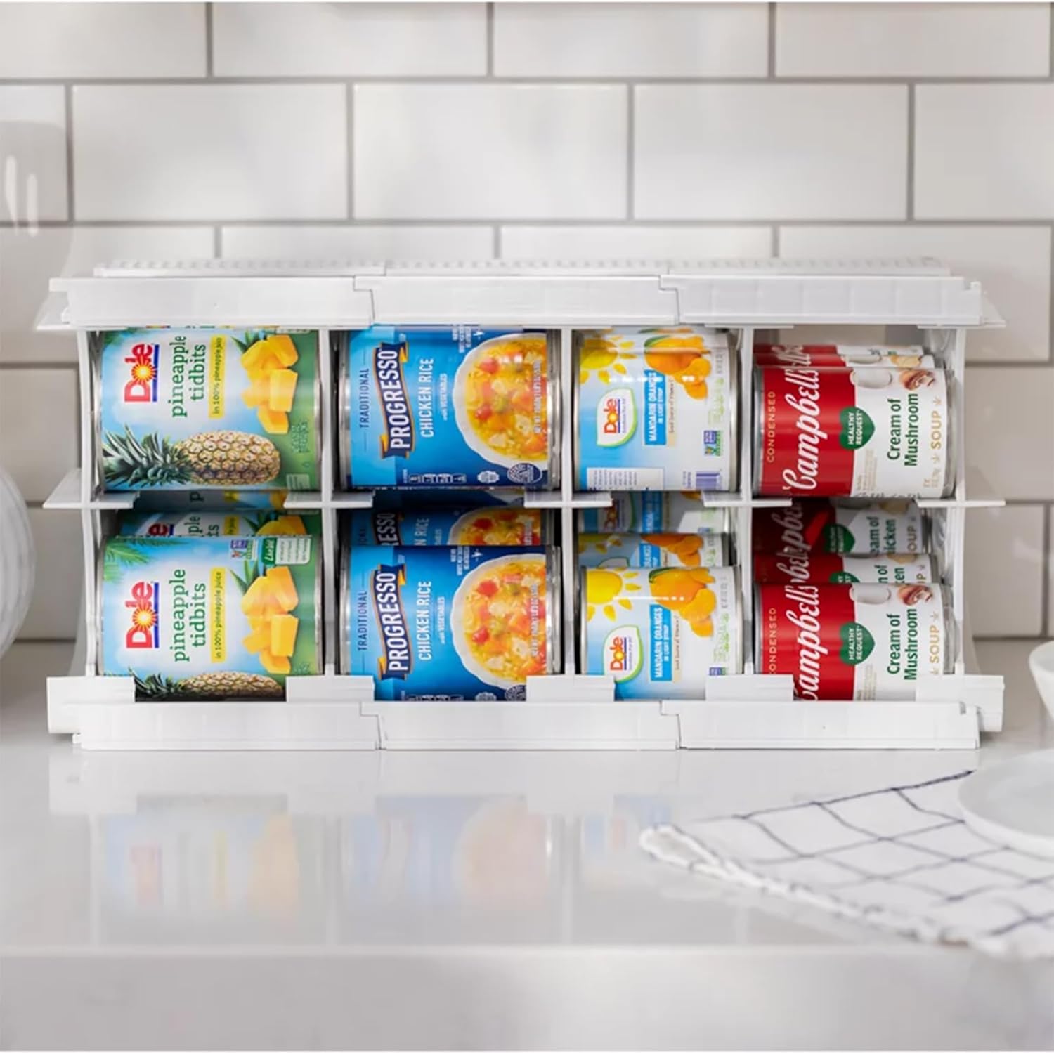 Shelf Reliance Cansolidator – 20 latas, organizador de despensa apilable ajustable para latas, organizador de cocina giratorio de almacenamiento de