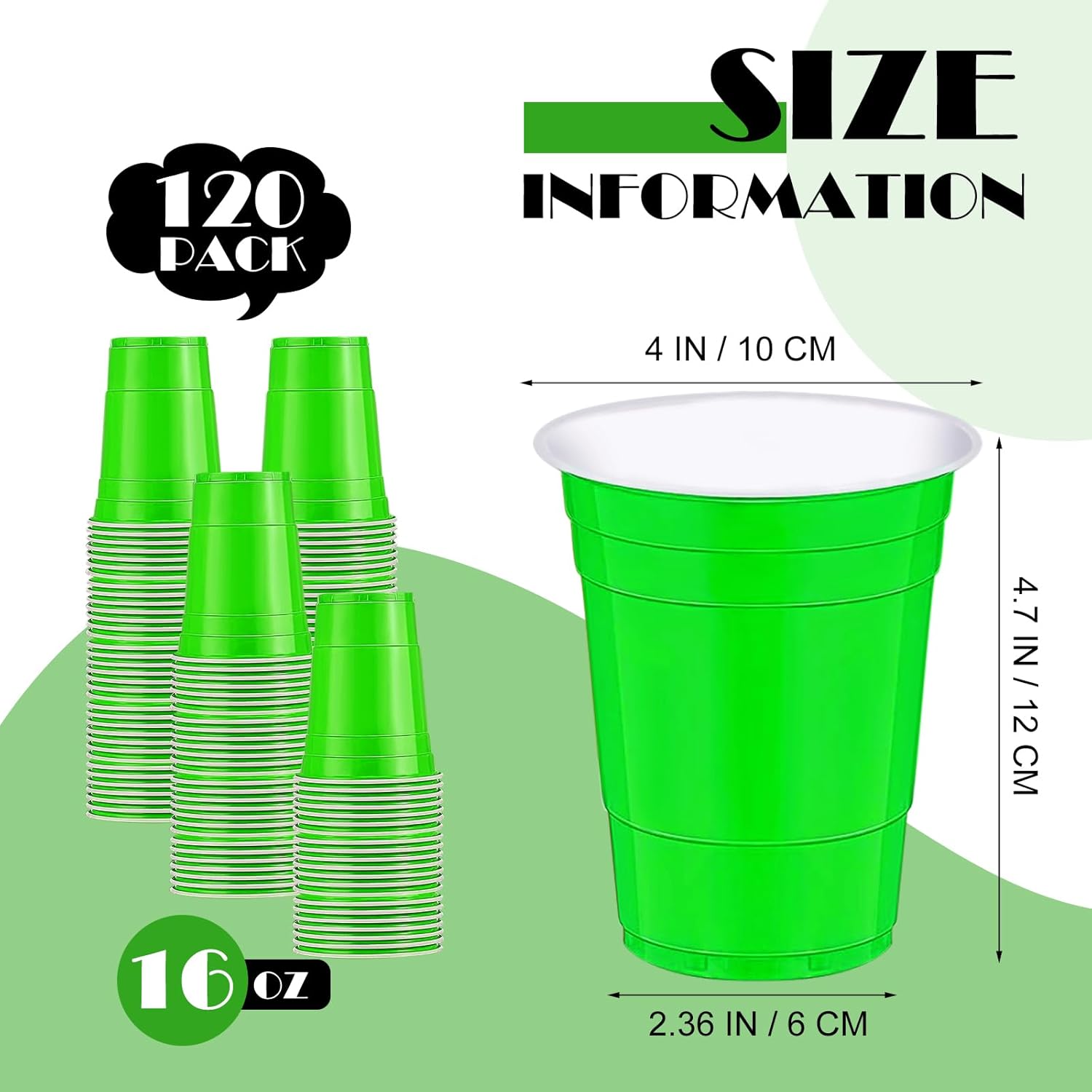 120 vasos de plástico verdes de 16 onzas de 16 onzas, tazas individuales verdes de plástico verde, vasos desechables de 16 onzas, tazas de fiesta