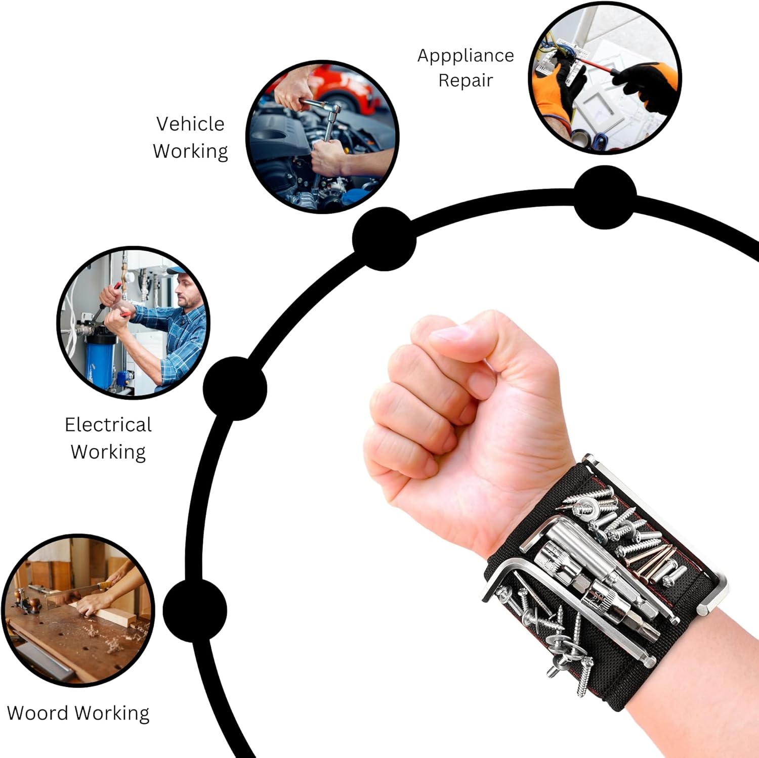 Pulsera magnética para sujetar tornillo, con imanes fuertes, hecha de poliéster magnético con imanes ligeros y potentes, herramienta perfecta para