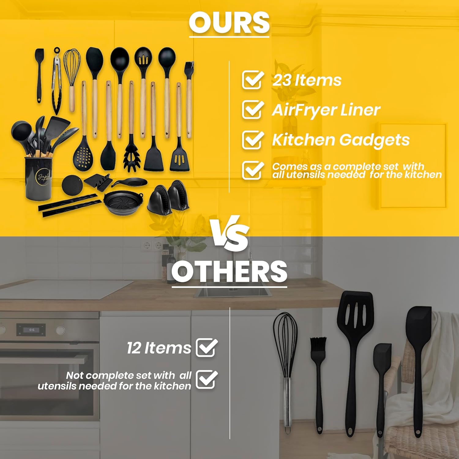 Juego de utensilios de cocina de silicona  23 piezas de espátula resistente al calor, cuchara, batidor, clips de mano, almohadilla de cuchara,