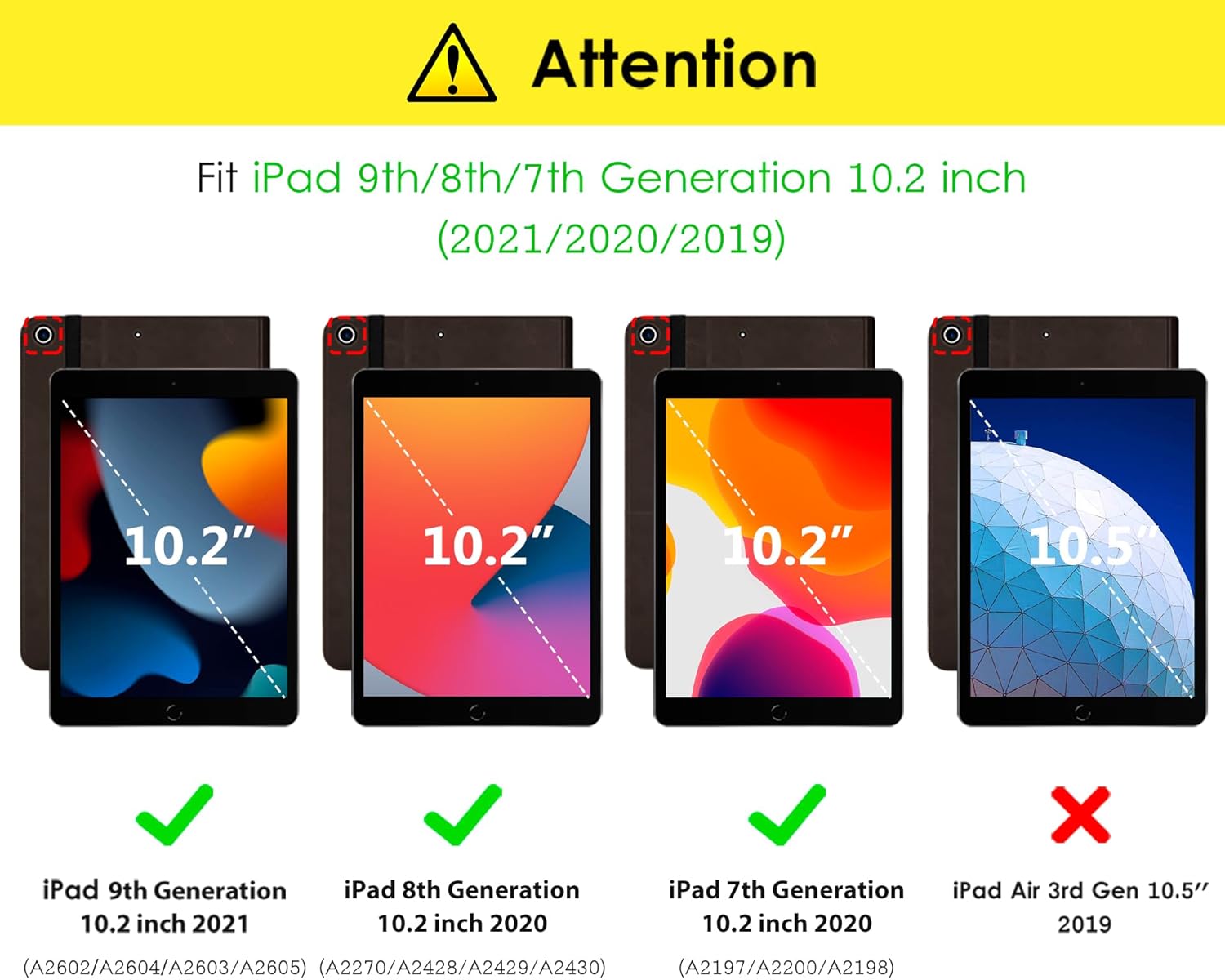 DTTO Funda para iPad de 987 generación de 10.2 pulgadas 202120202019, funda de cuero de alta calidad con soporte para lápiz Apple, encendido y