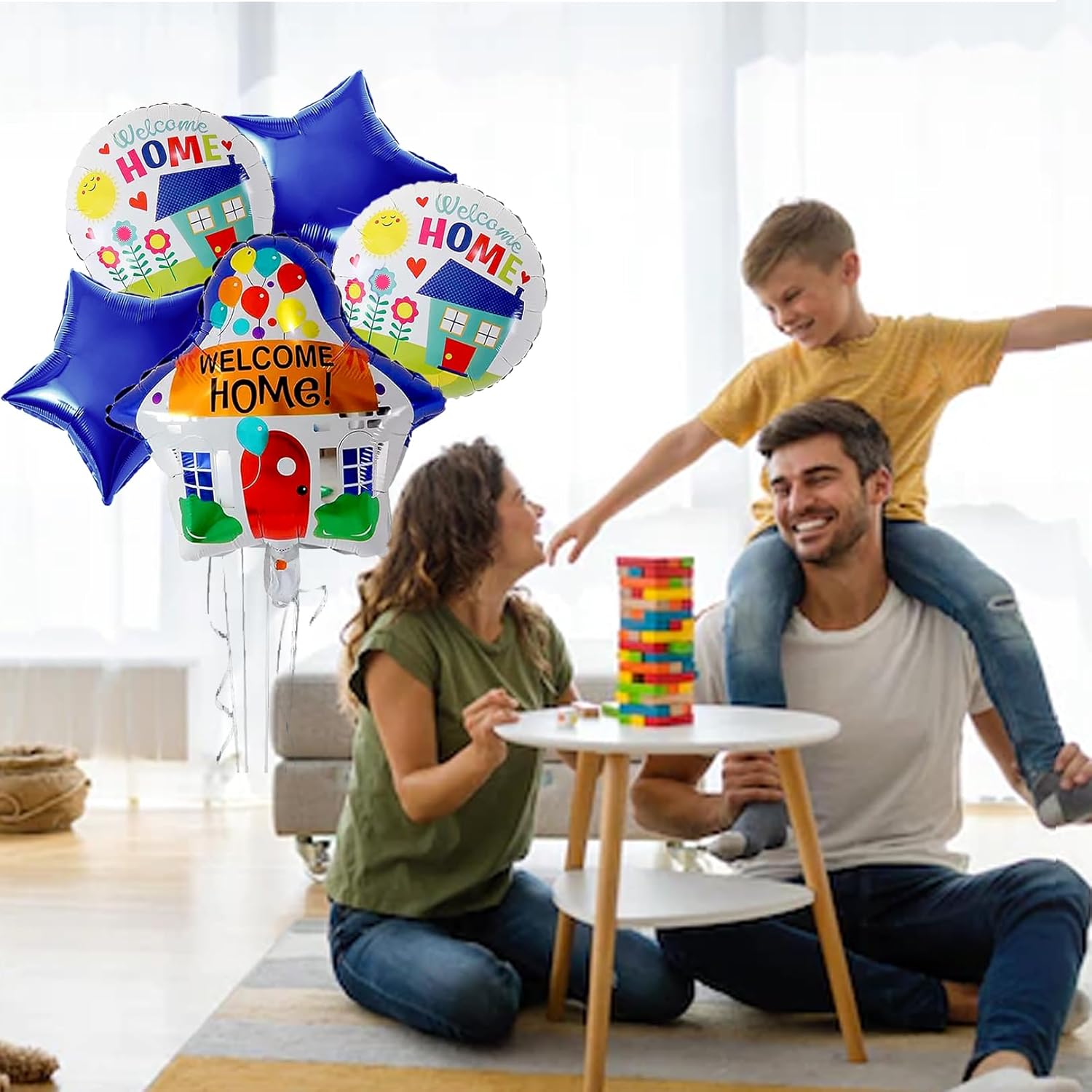 JANSONG 5 globos de bienvenida a casa, globos de Mylar de estrella azul para bienvenida a casa, familia, niños, baby shower, decoración de fiesta