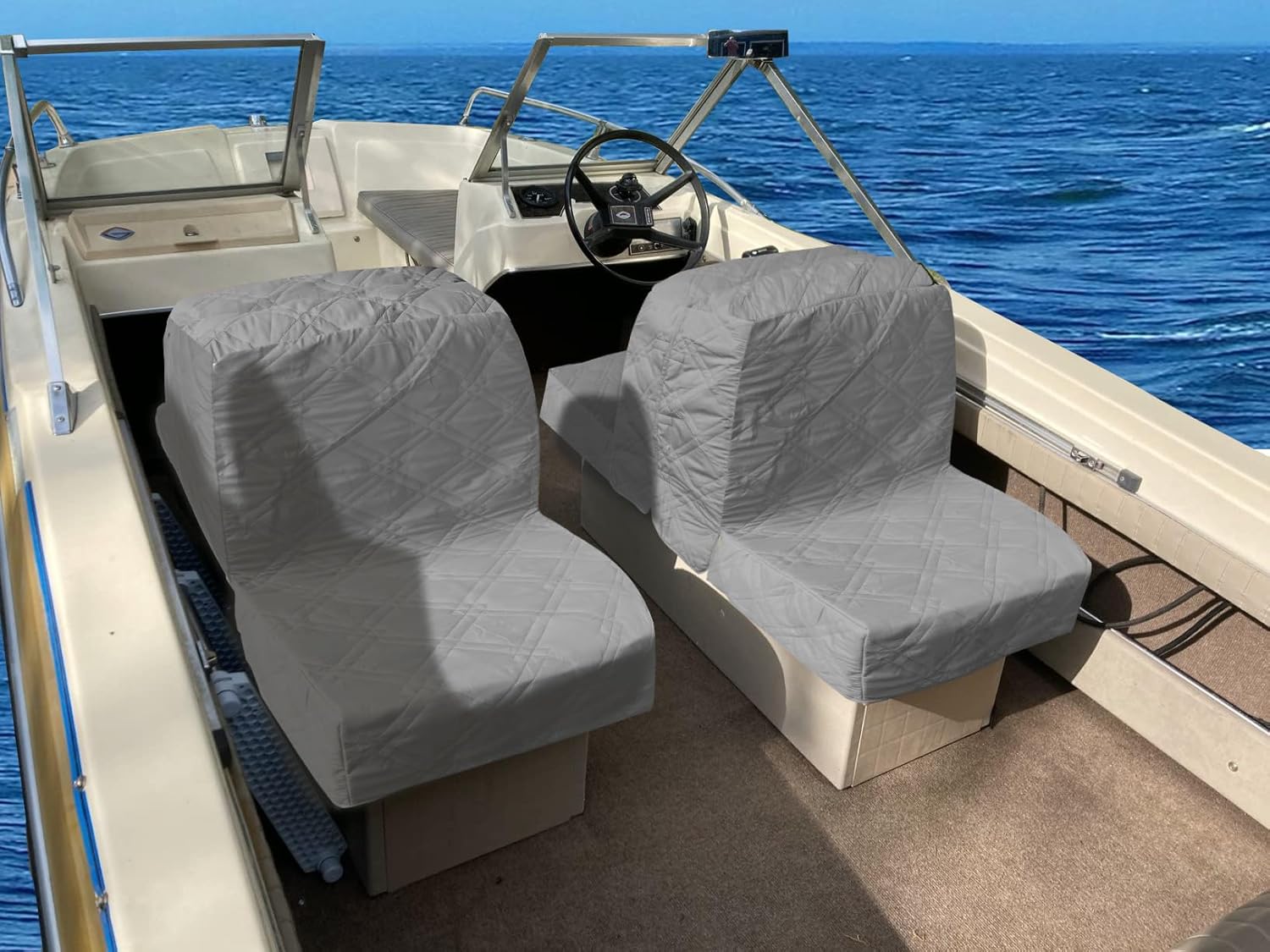 Fundas de asiento de barco, fundas de repuesto para asiento de barco, tela de microfibra suave, 100% impermeables para asientos dañados (2 juegos