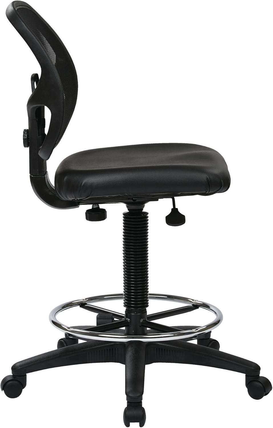 Office Star Asiento de vinilo de lujo y respaldo de malla, silla de dibujo con reposapiés ajustable de 20 pulgadas de diámetro, asiento y respaldo