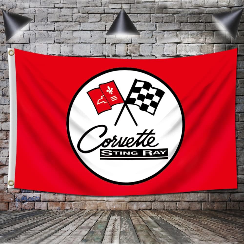 Bandera Corvette – 3 x 5 pies59.1 x 35.4 in (impresión HD, poliéster 150D duradero para garaje hombre cueva con ojal de metal