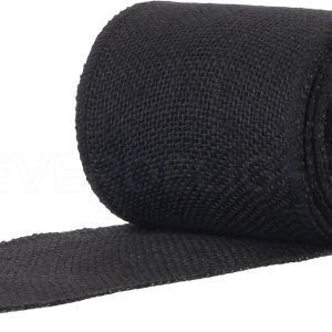 CleverDelights Cinta de arpillera negra de 4 pulgadas, bordes con alambre, 10 yardas, tela de arpillera de yute CleverDelights Cinta de arpillera negra de 4 pulgadas, bordes con alambre, 10 yardas, tela de arpillera de yute