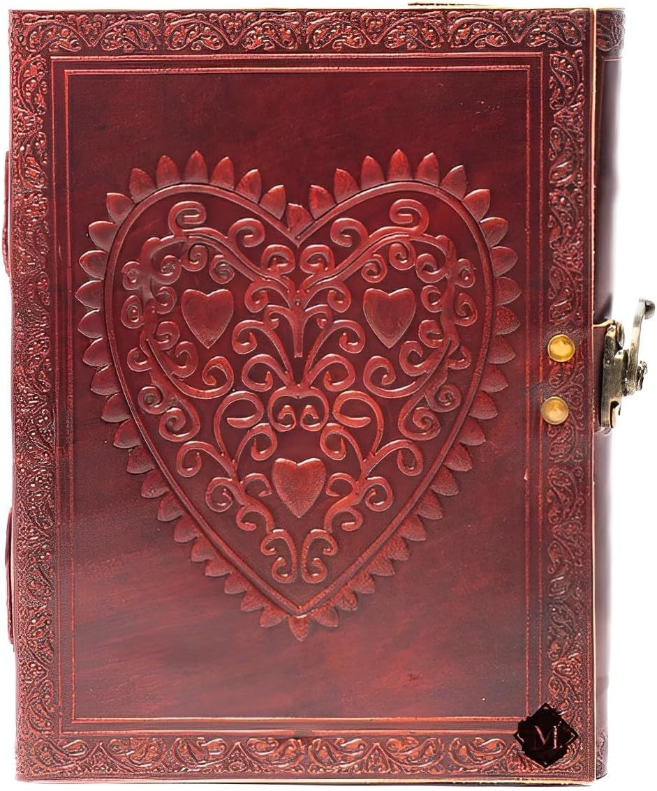 MONTEXOO Cuaderno de cuero para mujeres y hombres, diario de cuero con corazón celta para escribir, 6 x 8 pulgadas, con papel rayado, 200 páginas,