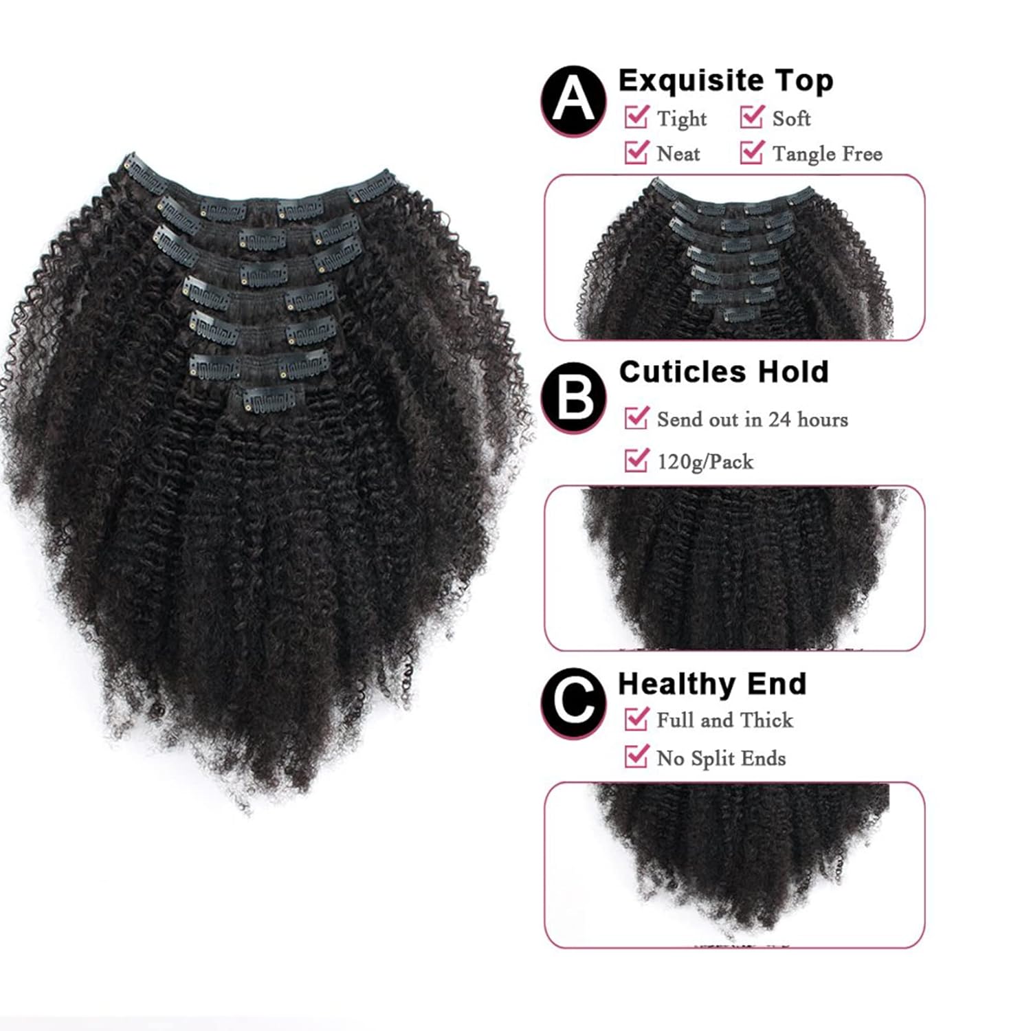 Kabadu – 8 piezas de 4.23 ozjuego de cabello humano rizado afro rizado para mujeres negras, extensiones de cabello humano virgen brasileño 4B 4C