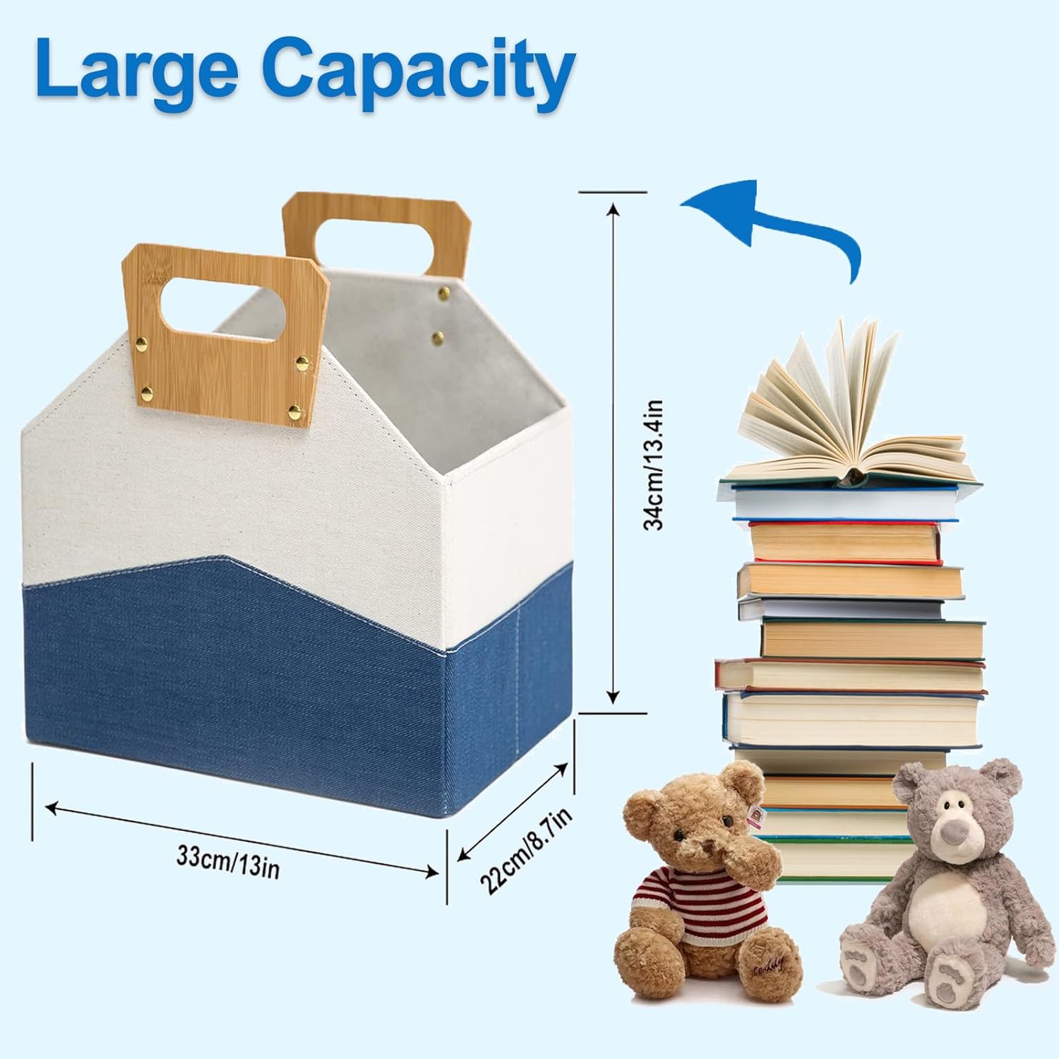 Paquete de 2 revisteros, revistero plegable con mango de bambú, soporte duradero para revistas, carpeta de suelo, organizador de libros de juguetes,