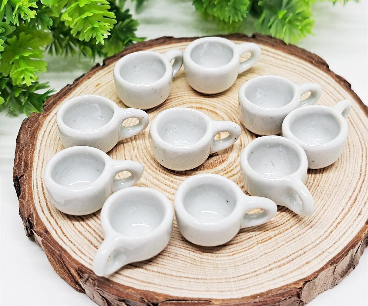 Juego de 10 vasos de cerámica blanca de alto de pulgada de alto, vajilla pequeña, vajilla en miniatura, cuencos, cubiertos, utensilios de cocina,