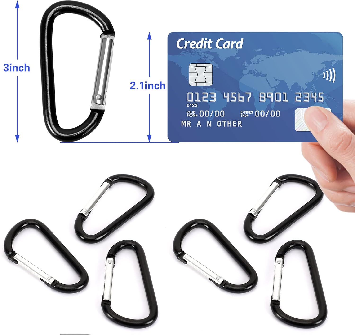 Carabiner Clips, Upins Aluminum Locking Spring Hook Keychain D Shape Heavy Duty Buckle Pack Carabiners Clip Lock Snap Hooks Backpack Clip