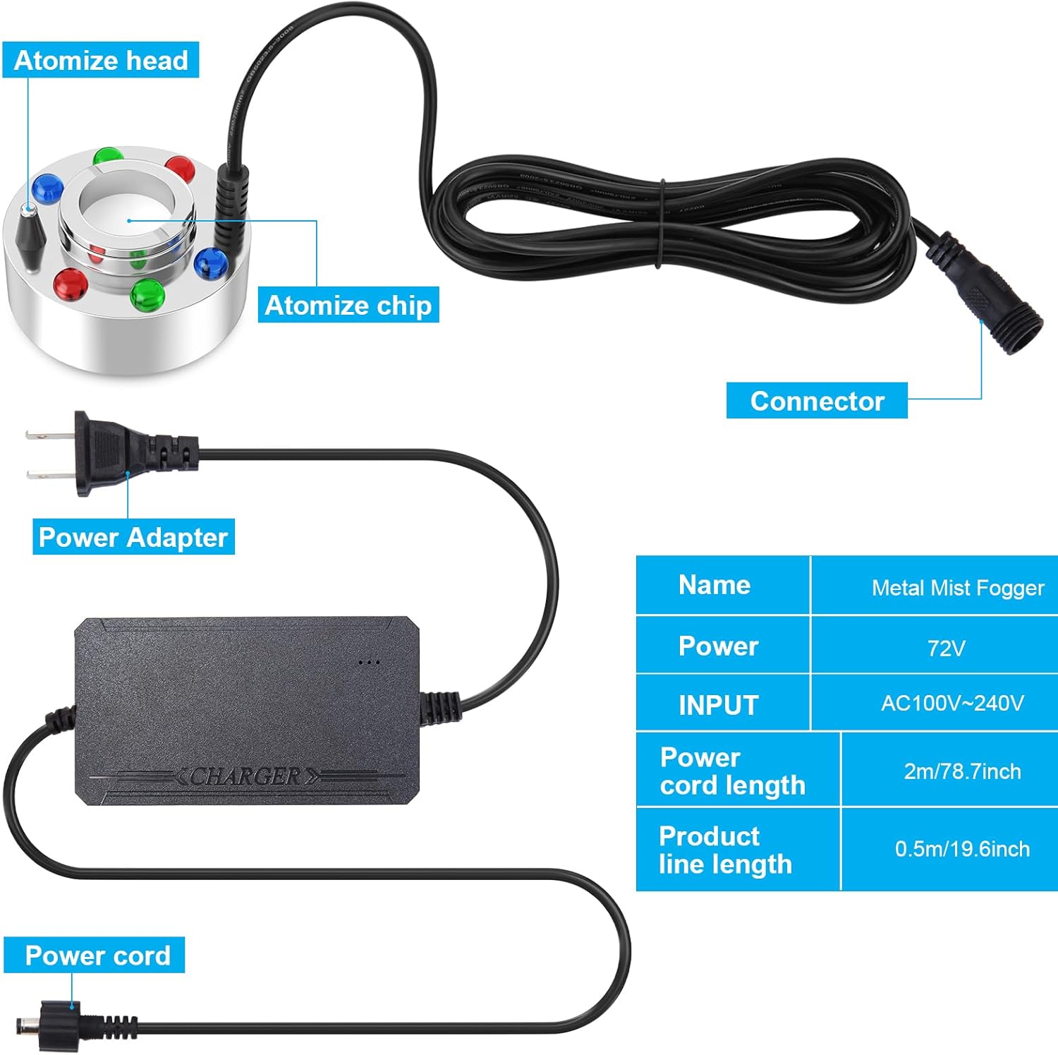 FITNATE Fabricante de niebla de alta potencia, 50.7 fl ozh nebulizador de niebla de gran volumen con 6 luces LED niebla máquina atomizador 50W para