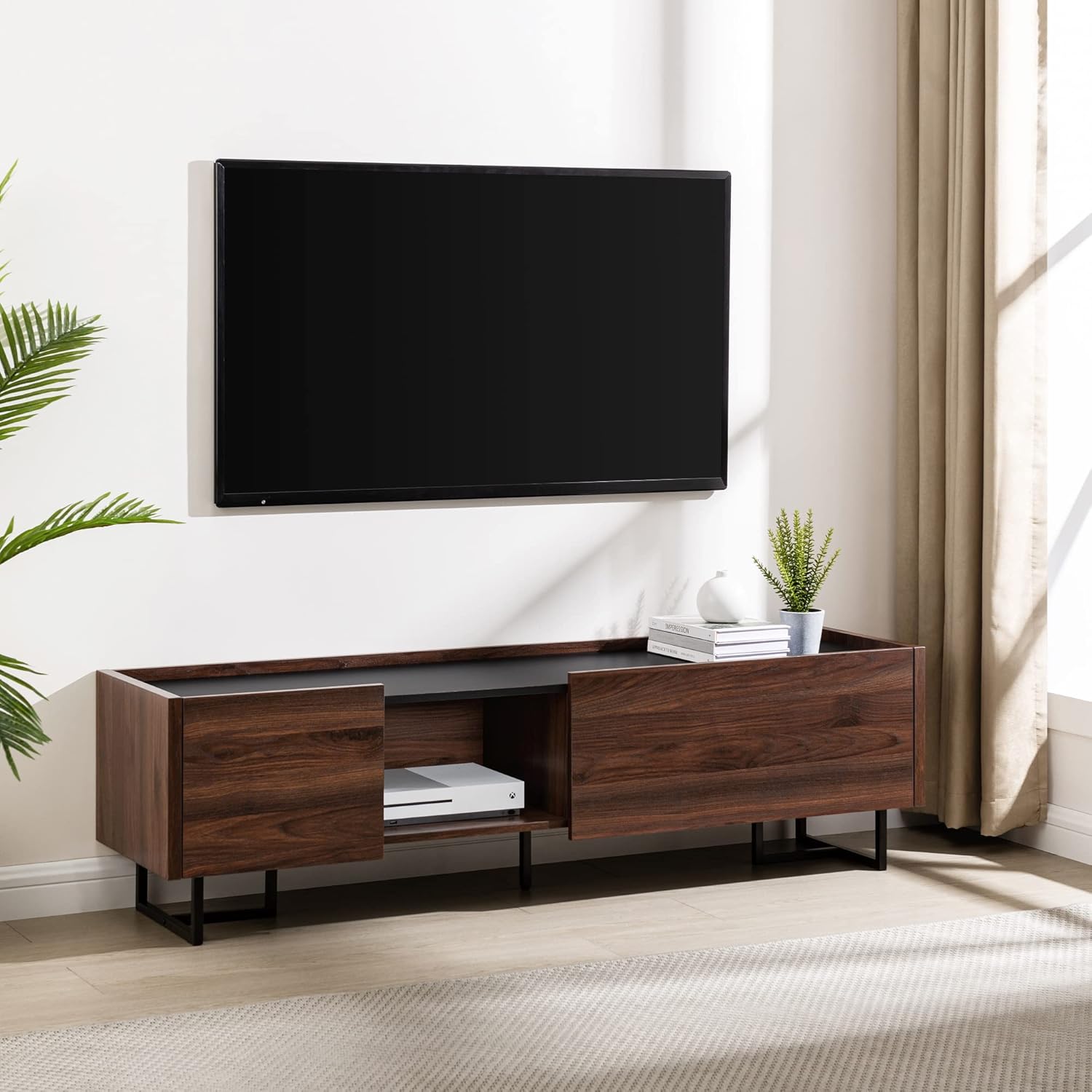 Walker Edison Rowan – Soporte de puerta bajo desplegable de madera y mármol sintético contemporáneo para televisores de hasta 65 pulgadas, 63