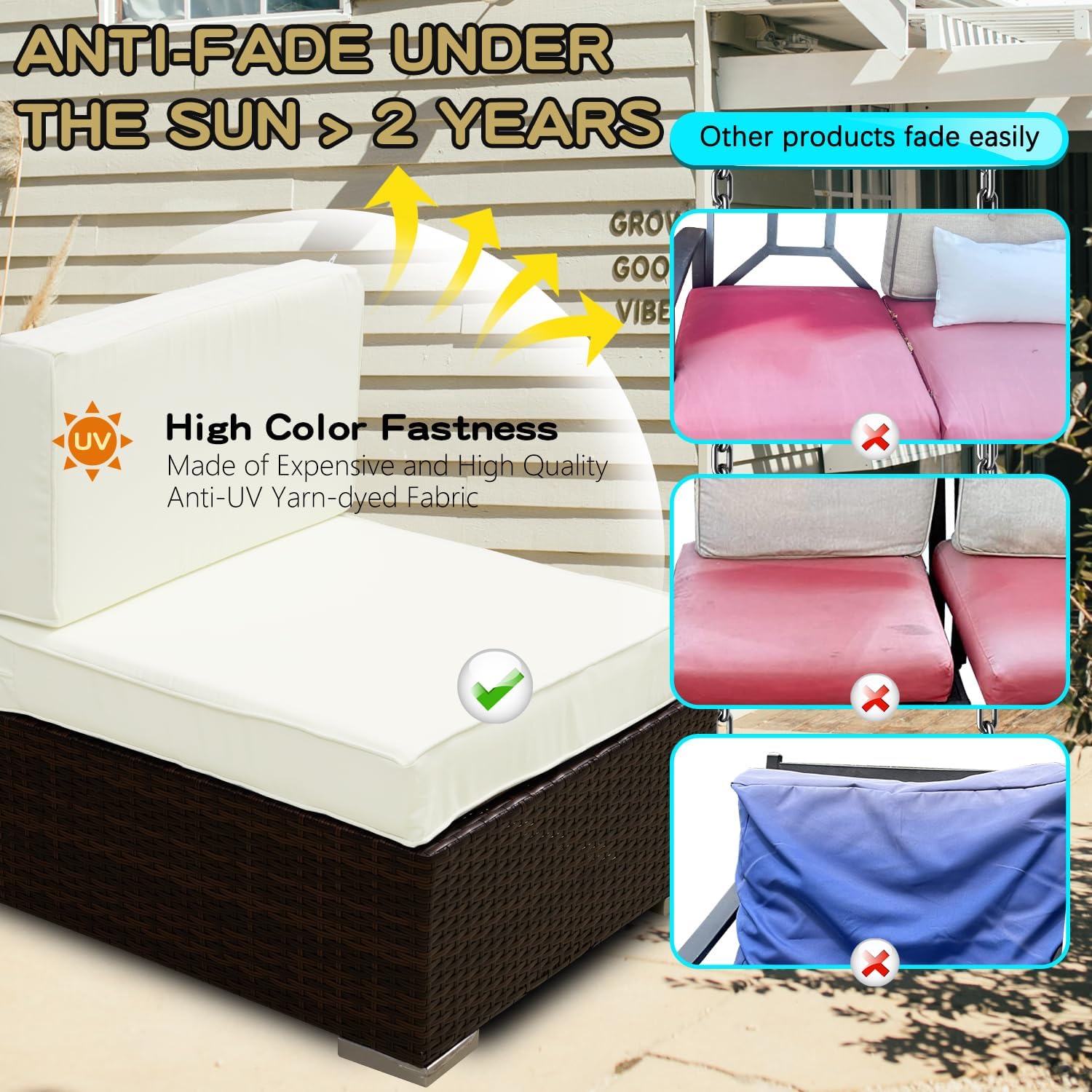 Juego de 2 fundas de repuesto para cojines de asiento de patio al aire libre y respaldo para sofá seccional, sofá biplaza y muebles, a prueba de