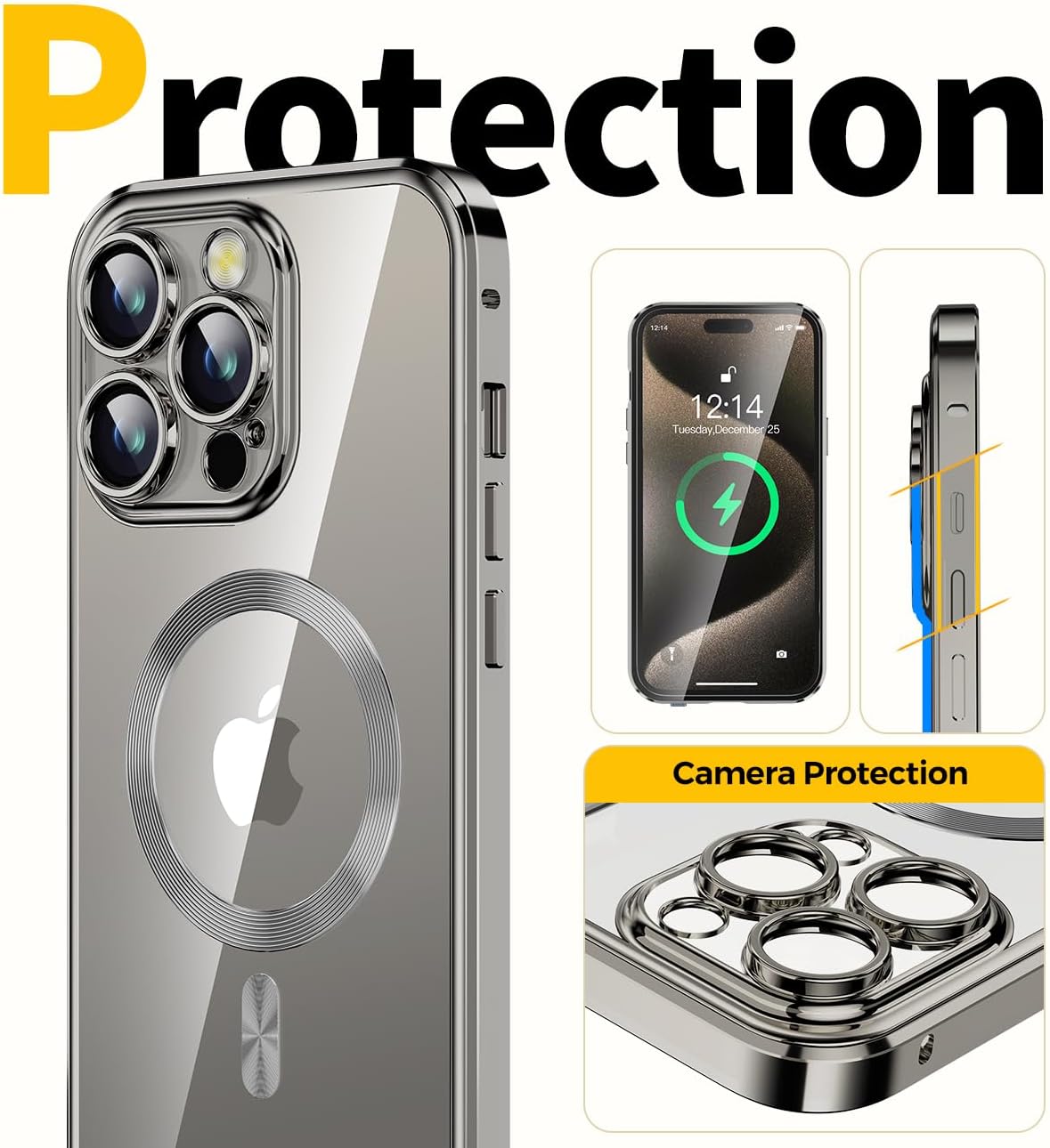 Bucle de CD + bloqueo de seguridad Funda magnética para iPhone 15 Pro Max, pantalla de privacidad con lente de cámara parachoques de metal