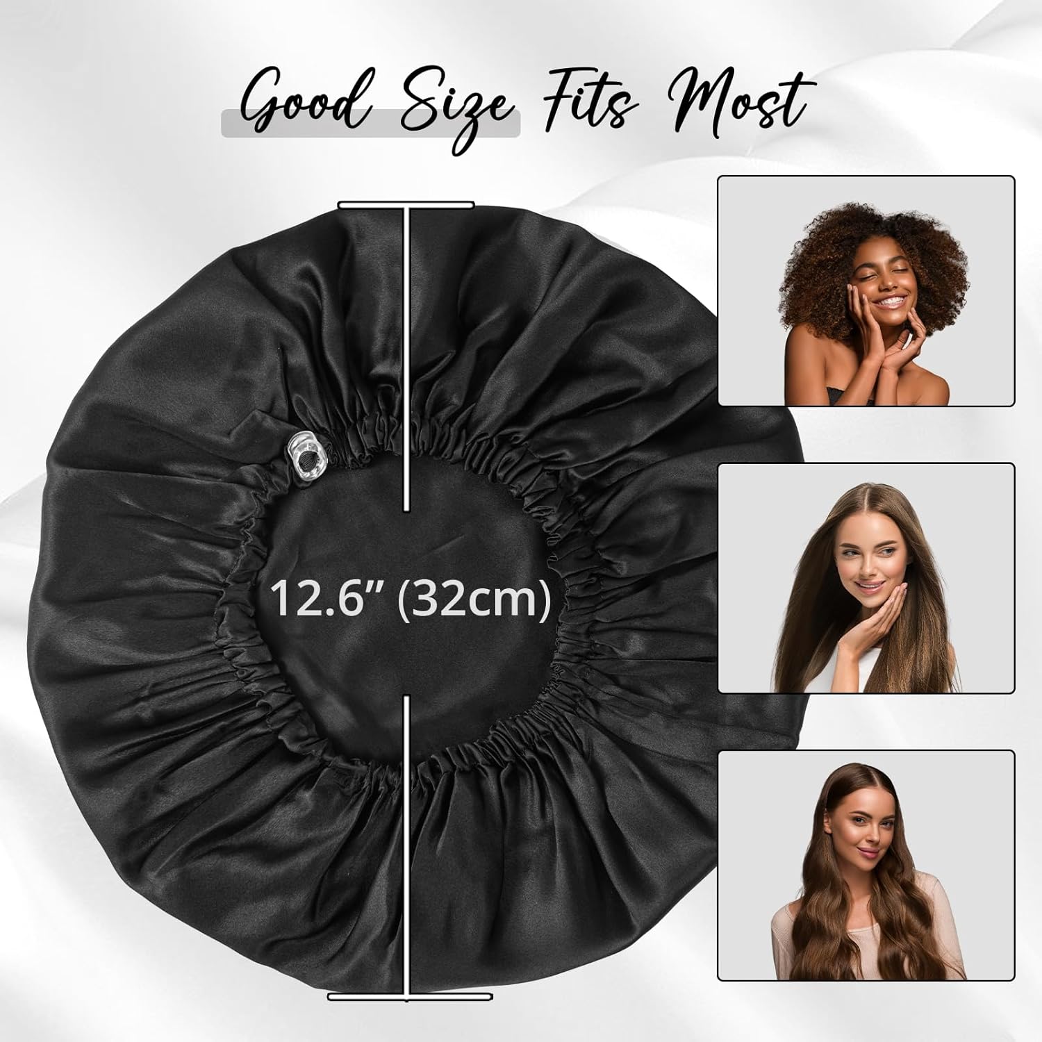 WIGI Gorro 100% de seda de morera con coletero de regalo para el cuidado del cabello de las mujeres, gorro de seda para dormir, gorro de ducha,