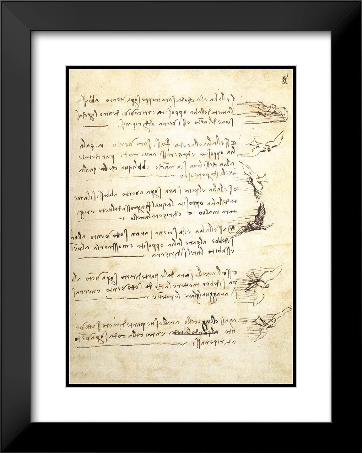 ArtDirect Da Vinci, Leonardo 19 x 24 negro moderno enmarcado arte con doble mate titulado Codex on The Flight of Birds I