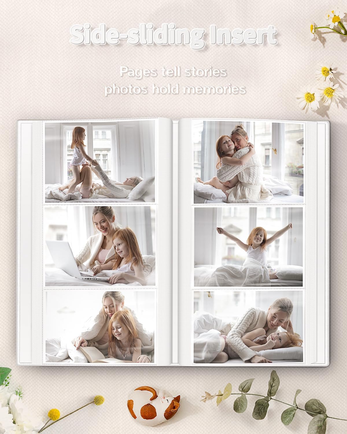 Álbum de fotos de 4 x 6 pulgadas con 300 bolsillos, álbumes de fotos deslizables, cubierta de lino, libro de recuerdos con ventana frontal, página