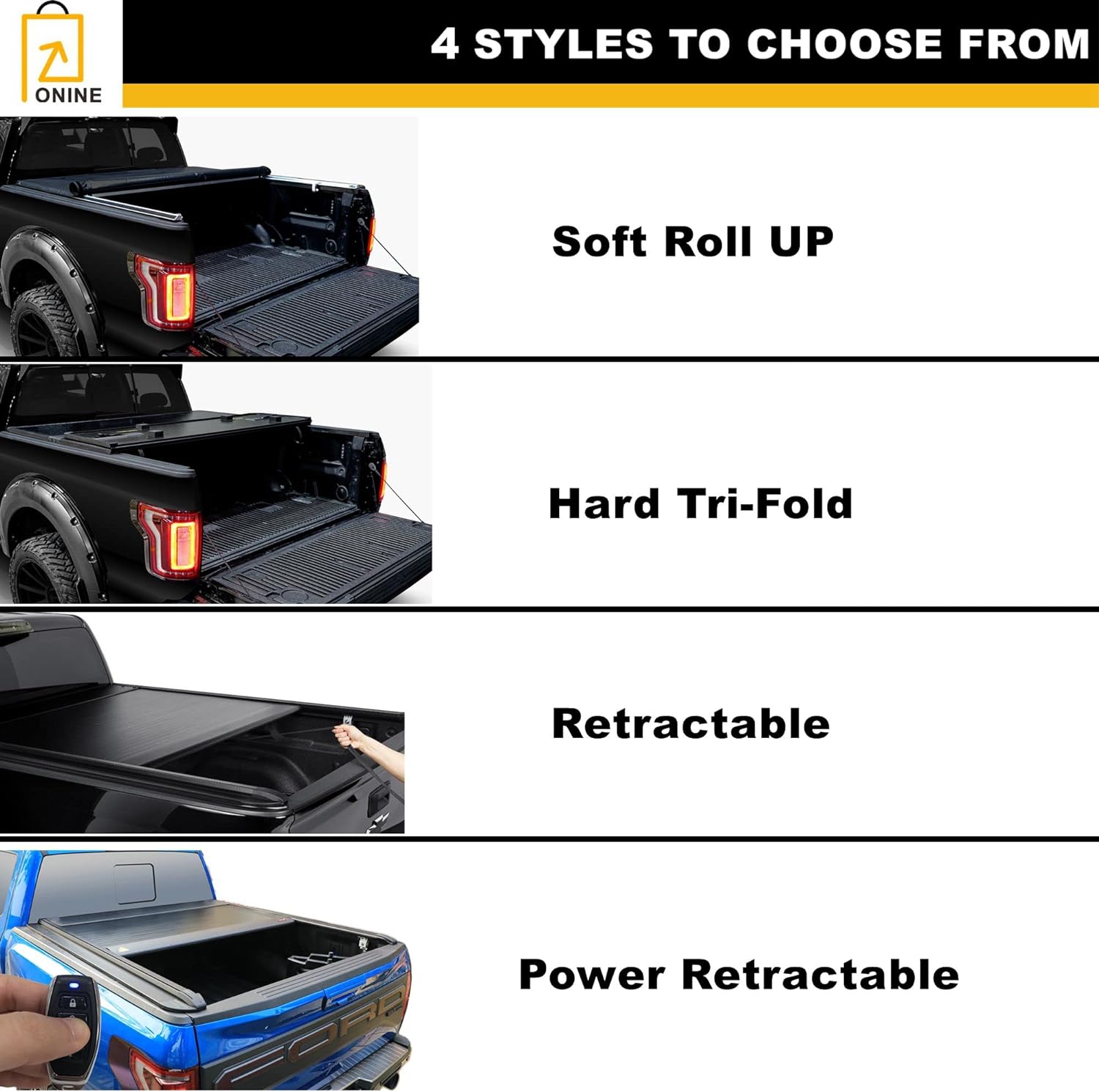 ONINE Cubierta rígida retráctil Tonneau de ajuste personalizado Dodge Ram 1500 2019-2024 con caja de 5.7 pies (67 pulgadas), no es compatible con